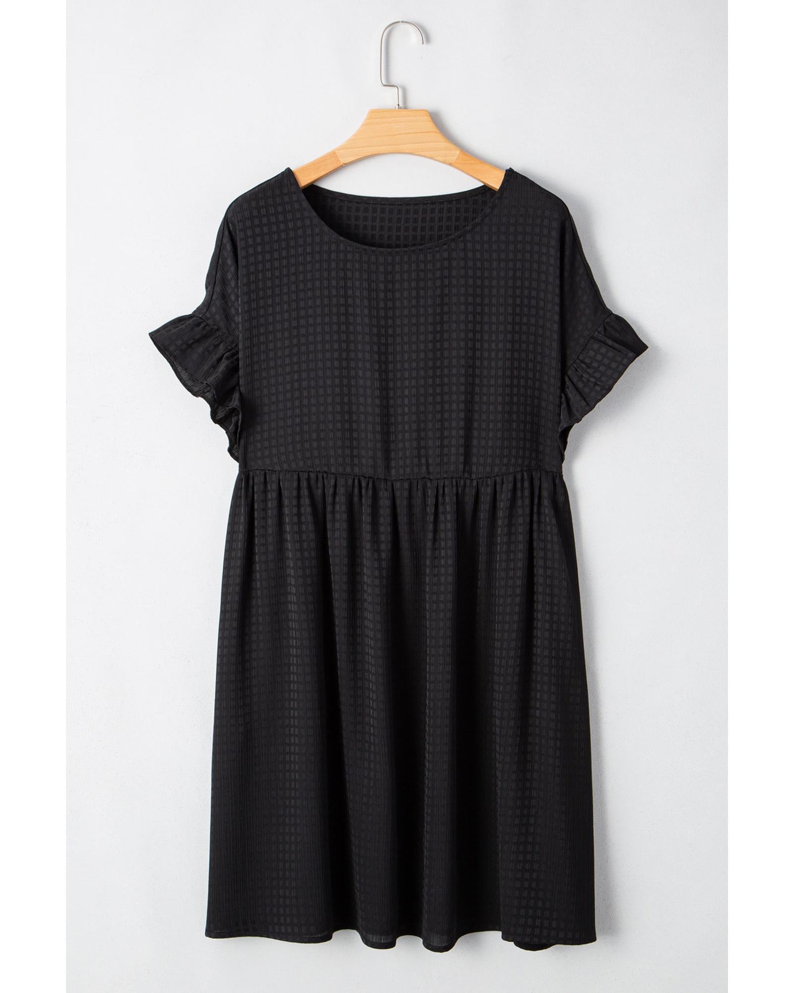 Black Textured Ruffled Sleeve Babydoll Plus Dress - 1X