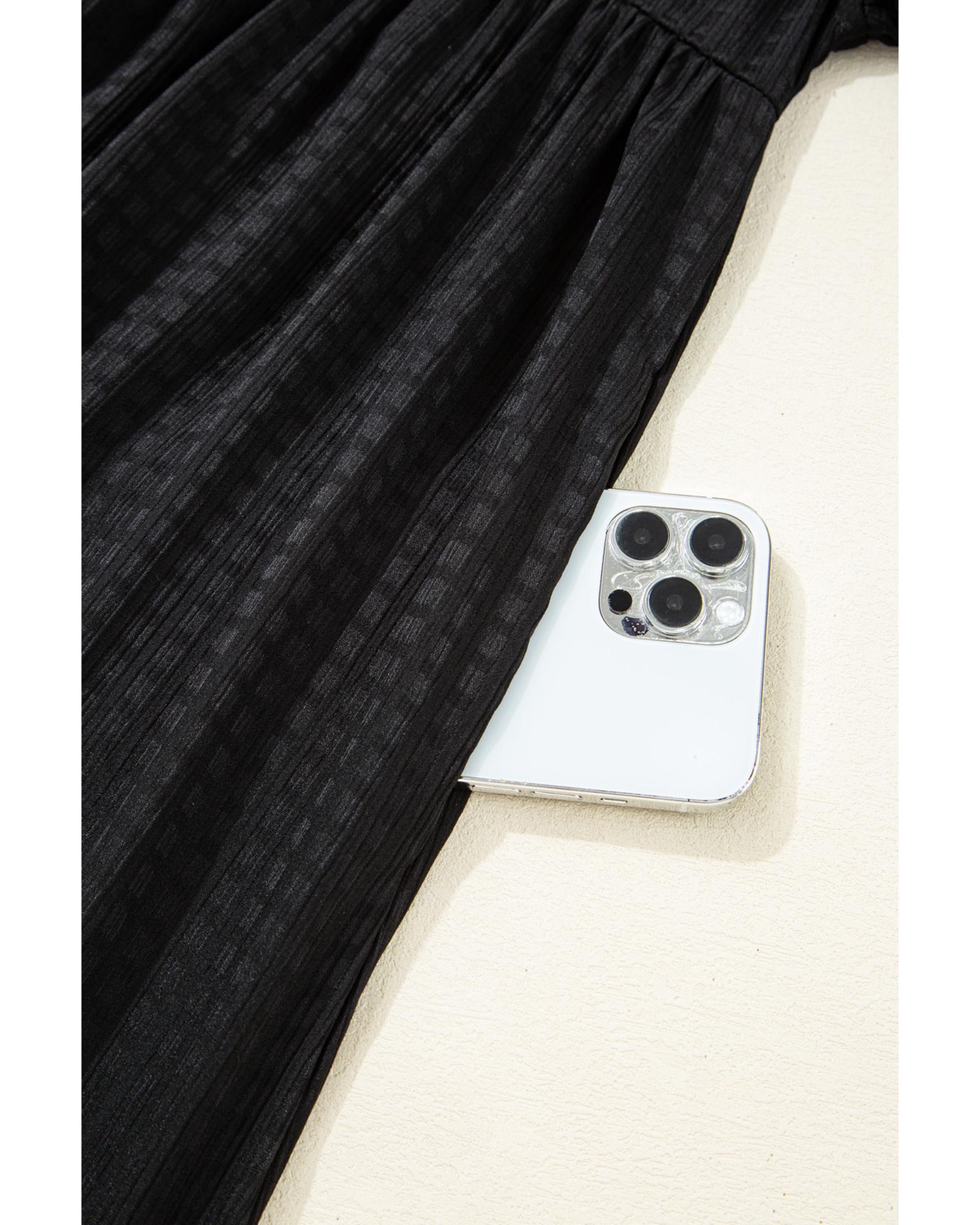 Black Textured Ruffled Sleeve Babydoll Plus Dress - 3X