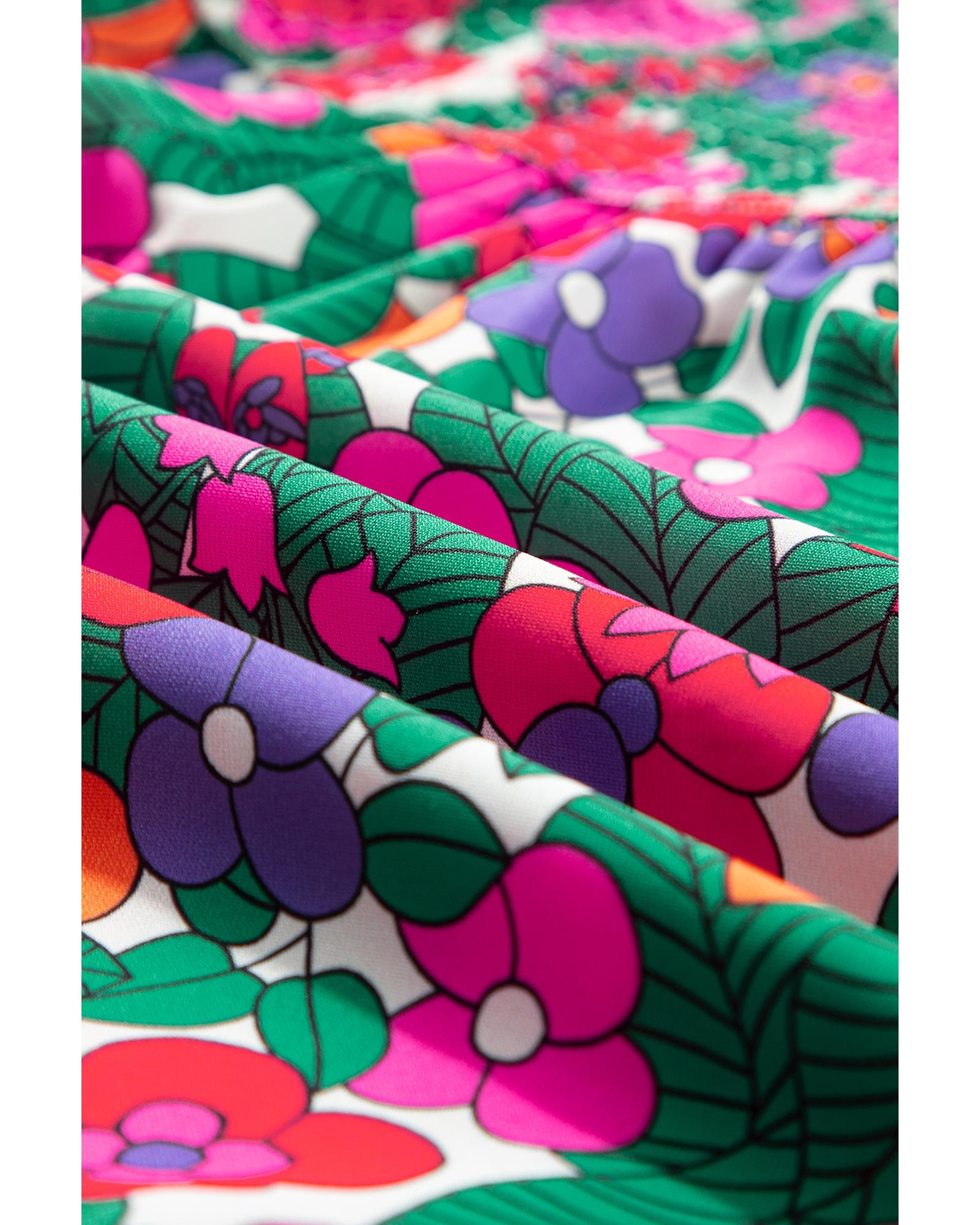 White Plus Size Floral Frilled Square Neck Shirred Long Sleeve Dress - 1X