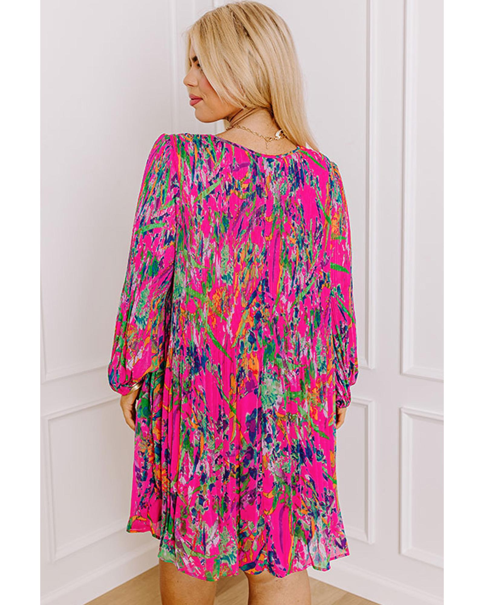 Rose Plus Size Abstract Floral Print Pleated Loose Dress - 1X