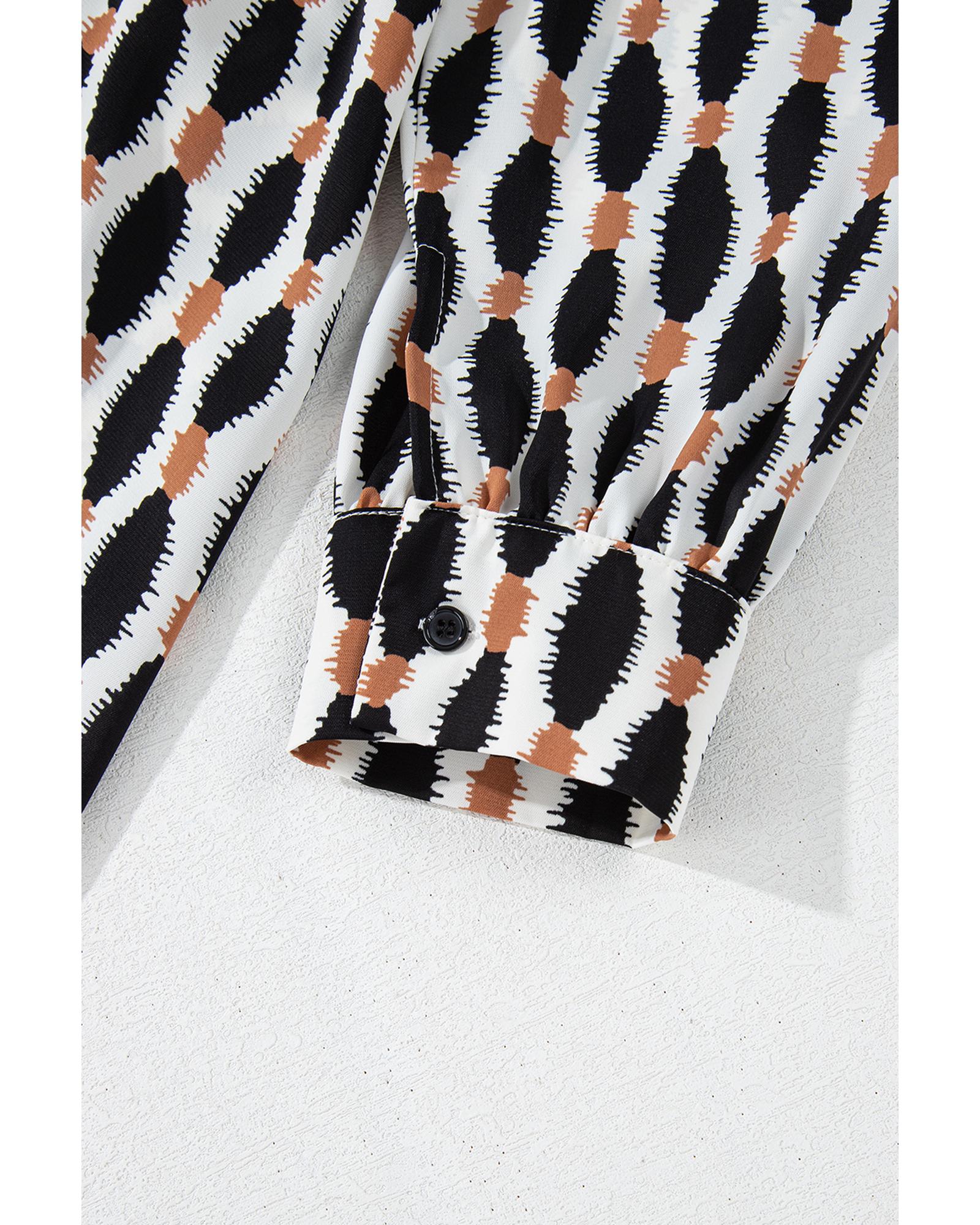 Apricot Geometric Print Collared V Neck Plus Size Mini Dress - 4X