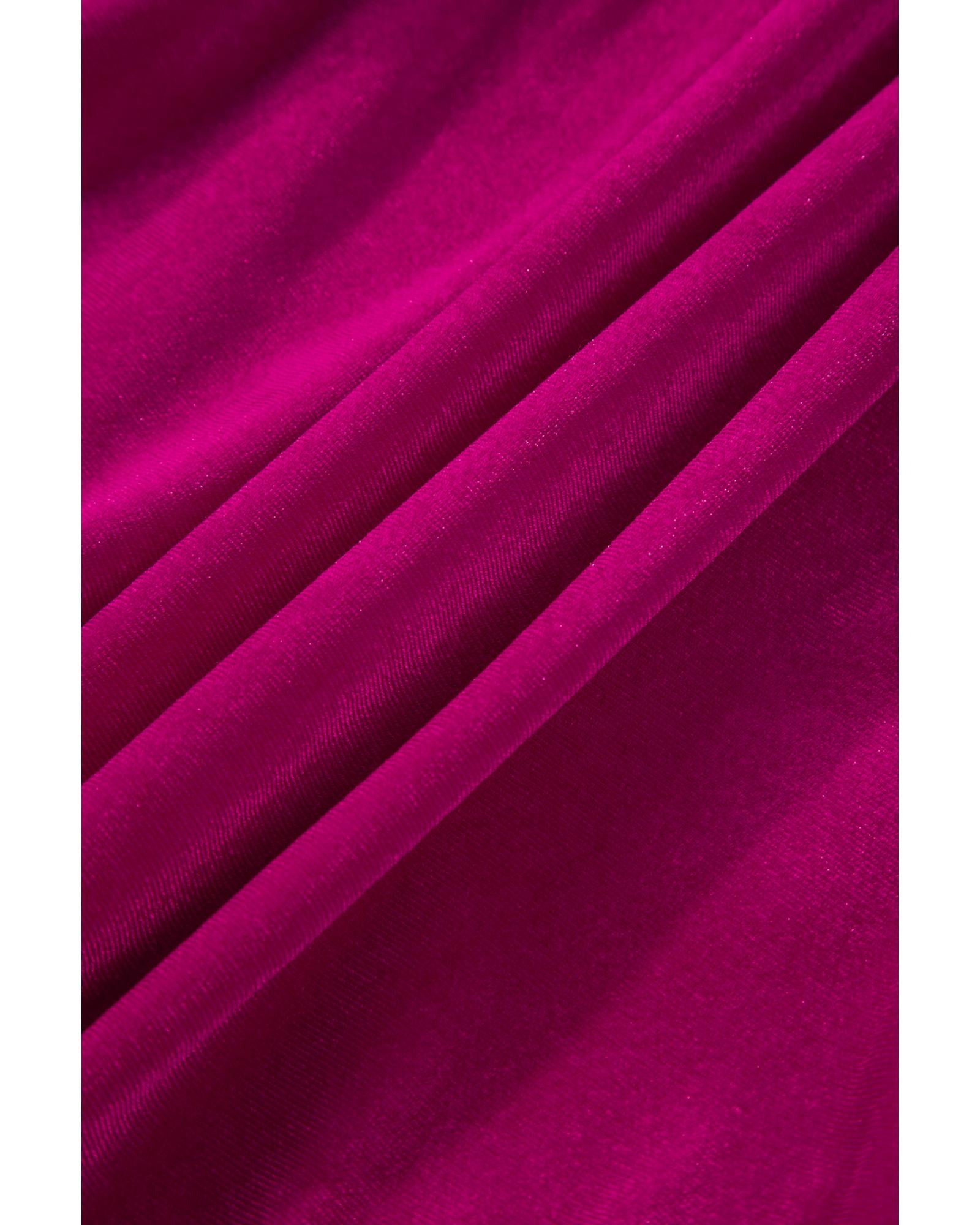 Rose Red Shirred V Neck Tiered Ruffled Velvet Plus Size Maxi Dress - 2X