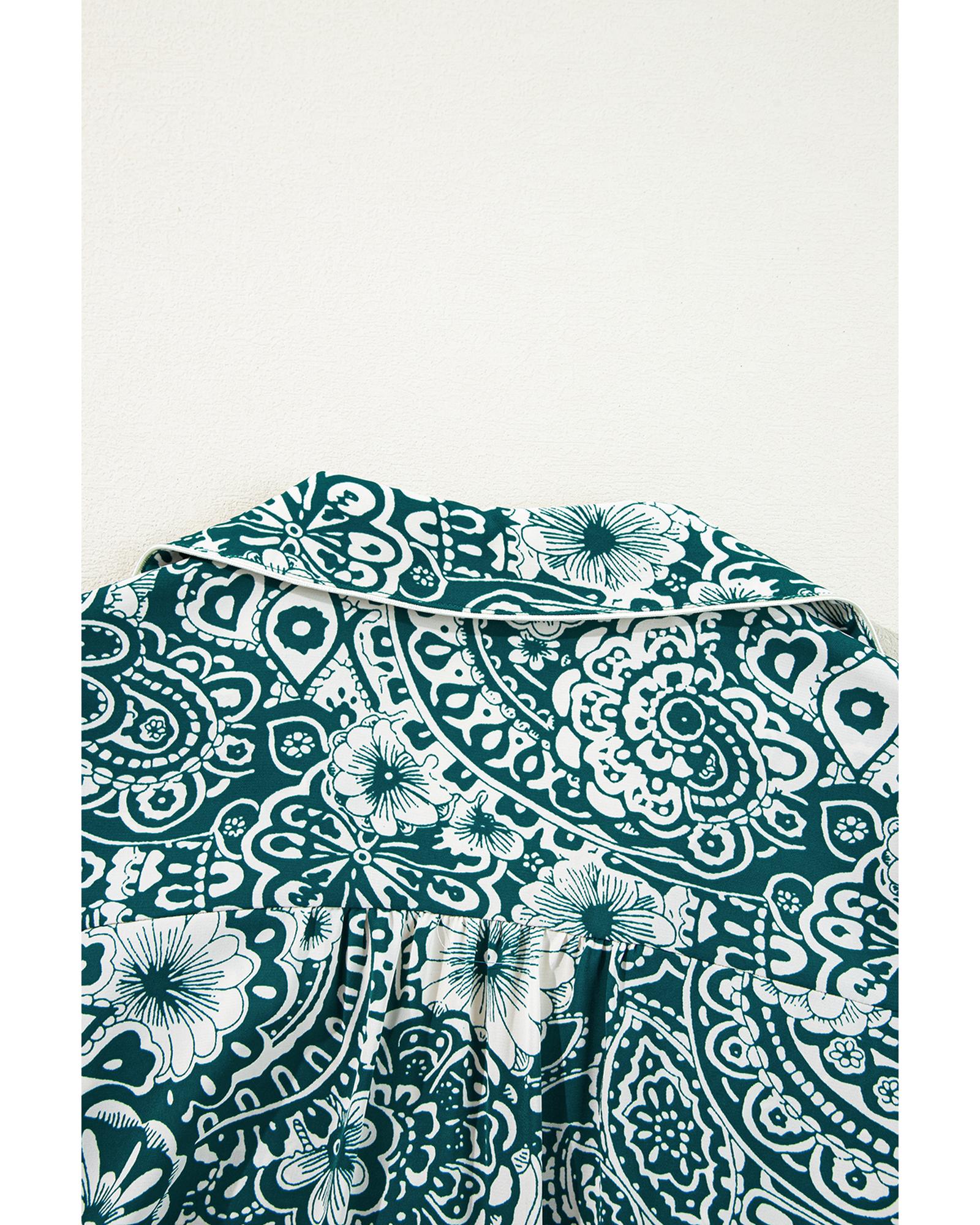 Green Floral Flounce Sleeve Split Neck Plus Size Dress - 4X