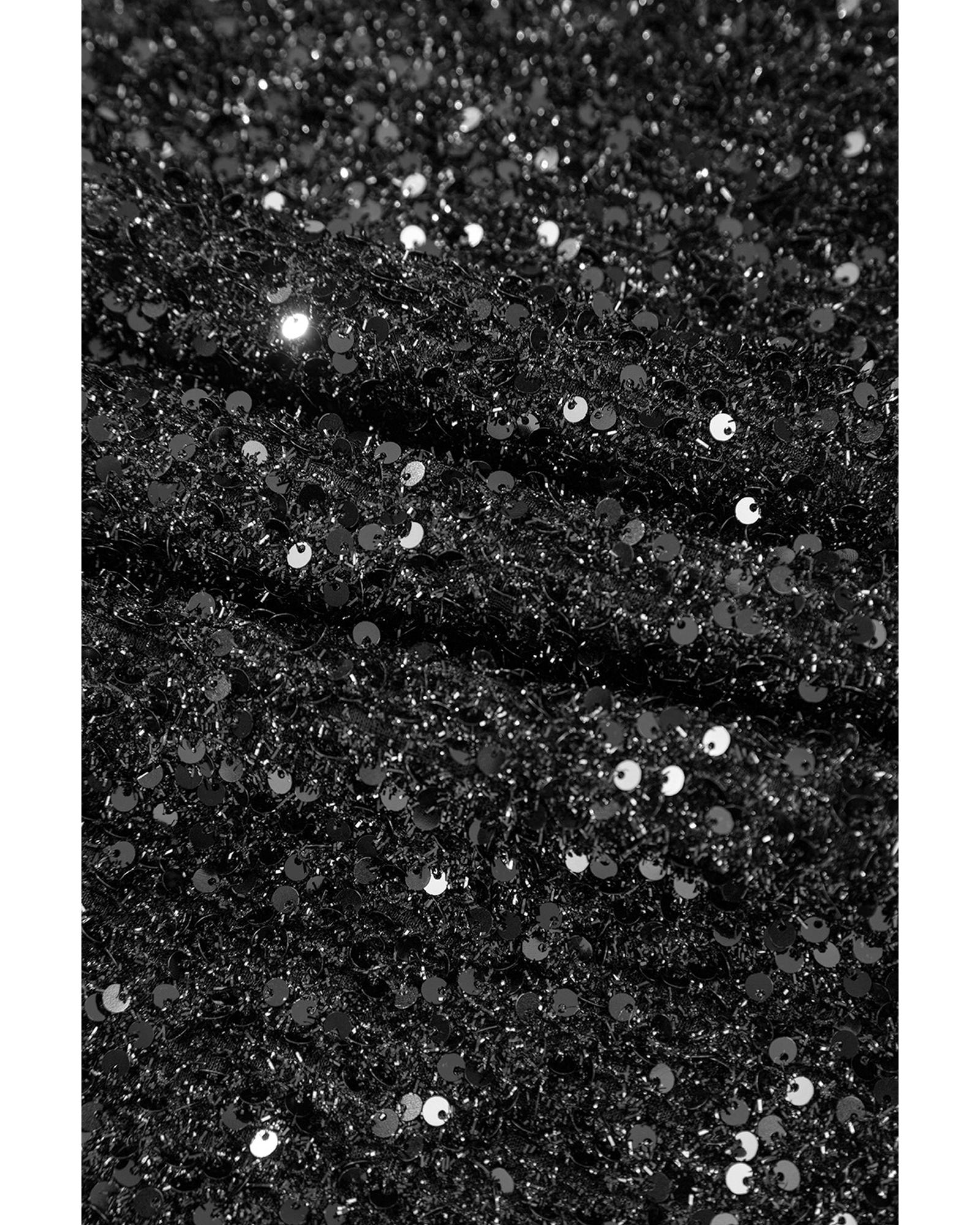 Color black Plus Size Bubble Sleeve V Neck Sequin Dress - 1X