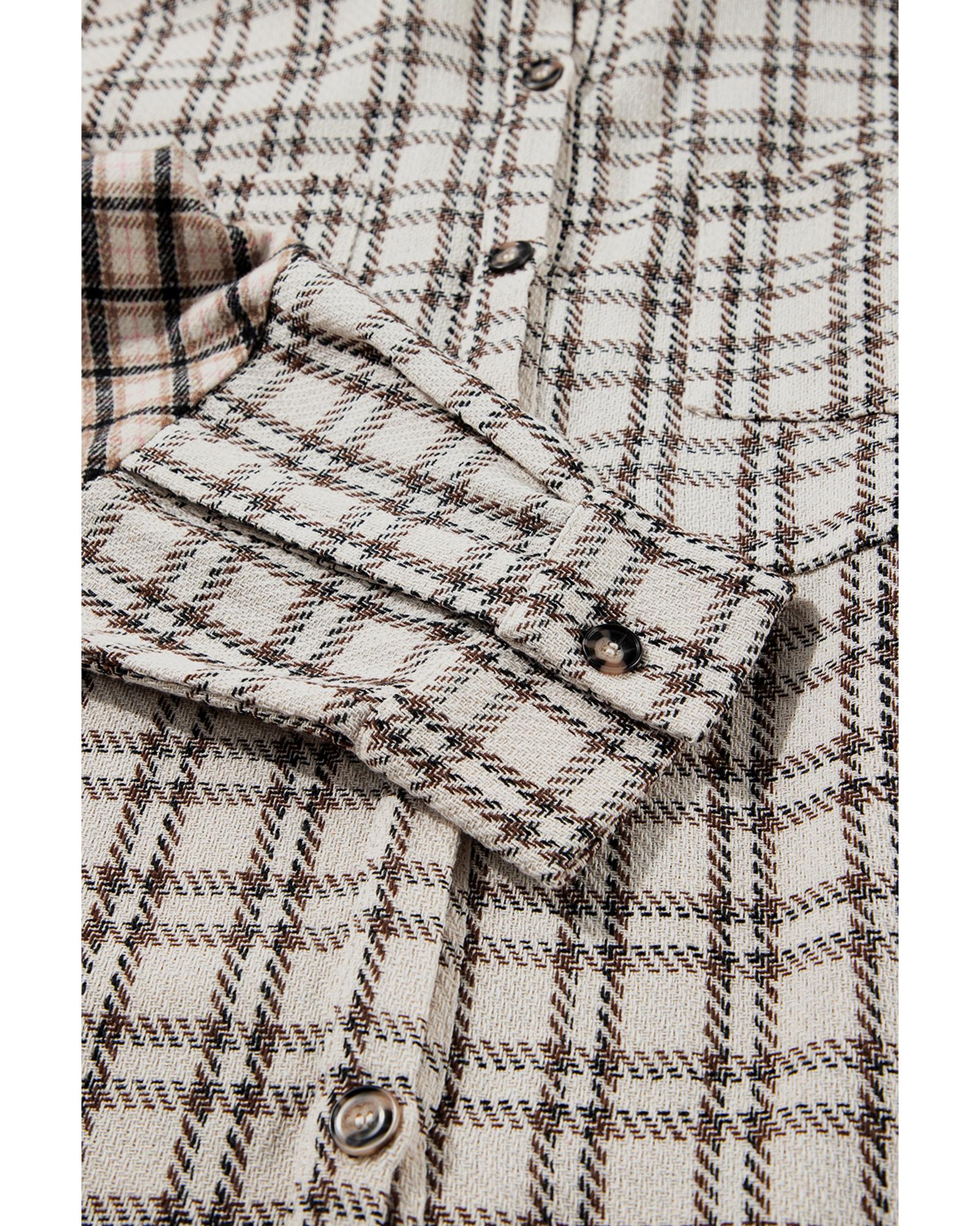 White Stripe Plus Size Plaid Buttoned Raw Hem Tunic Shirt Dress - 2X