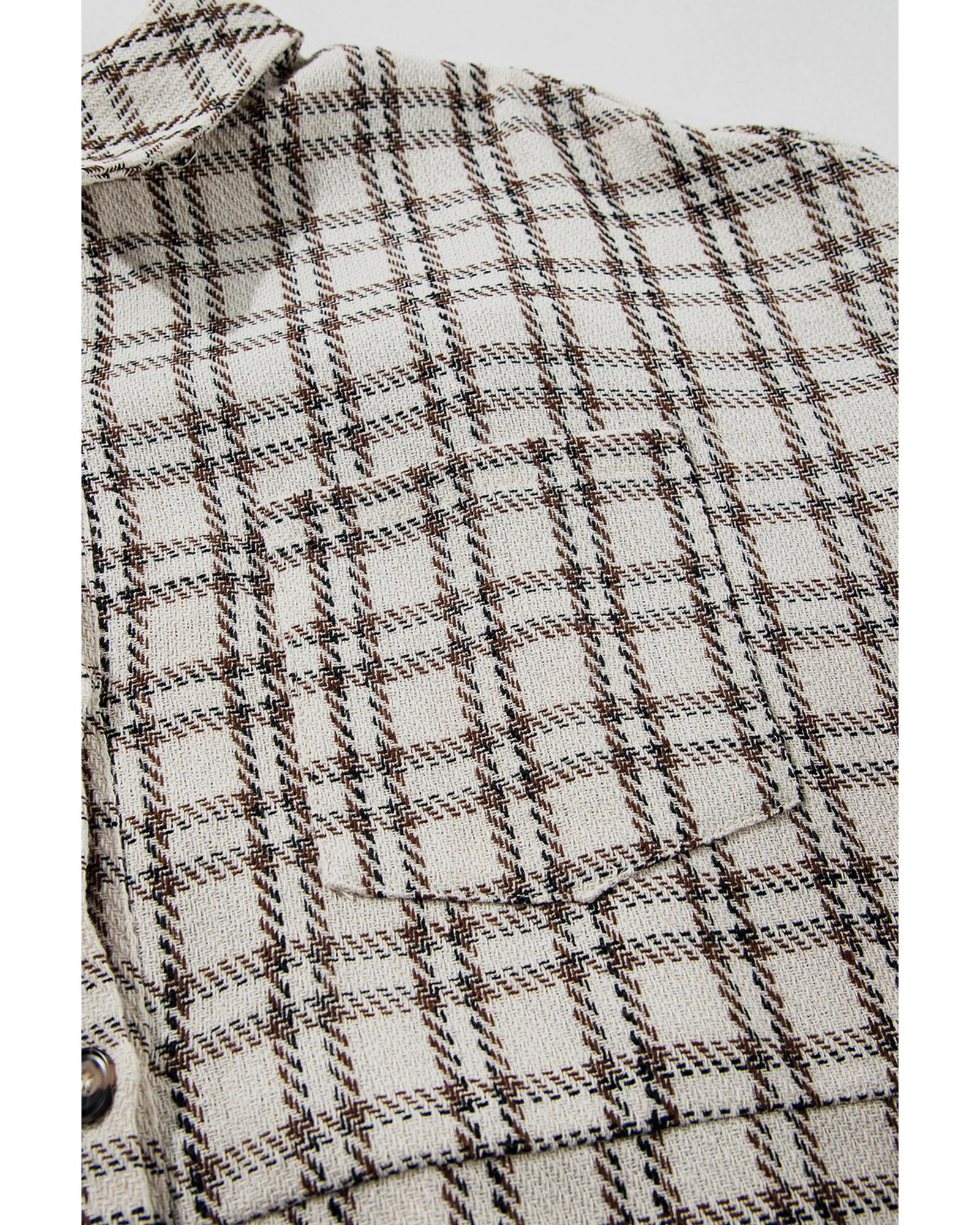 White Stripe Plus Size Plaid Buttoned Raw Hem Tunic Shirt Dress - 4X