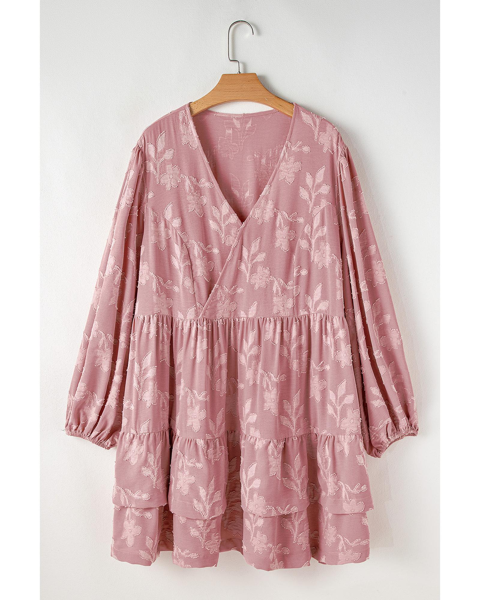 Peach Blossom Floral Surplice V Neck Tiered Ruffled Plus Size Dress - 3X
