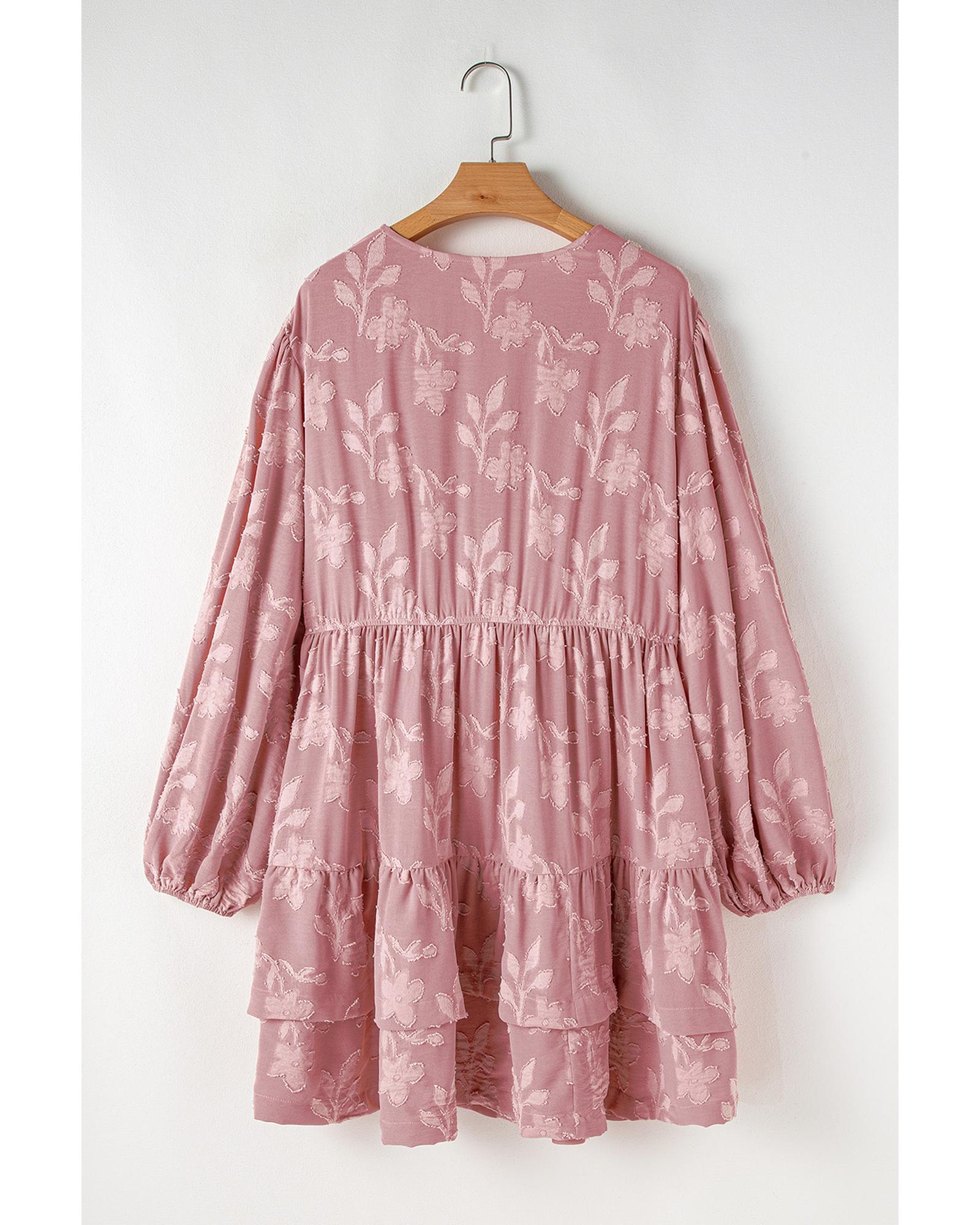 Peach Blossom Floral Surplice V Neck Tiered Ruffled Plus Size Dress - 3X