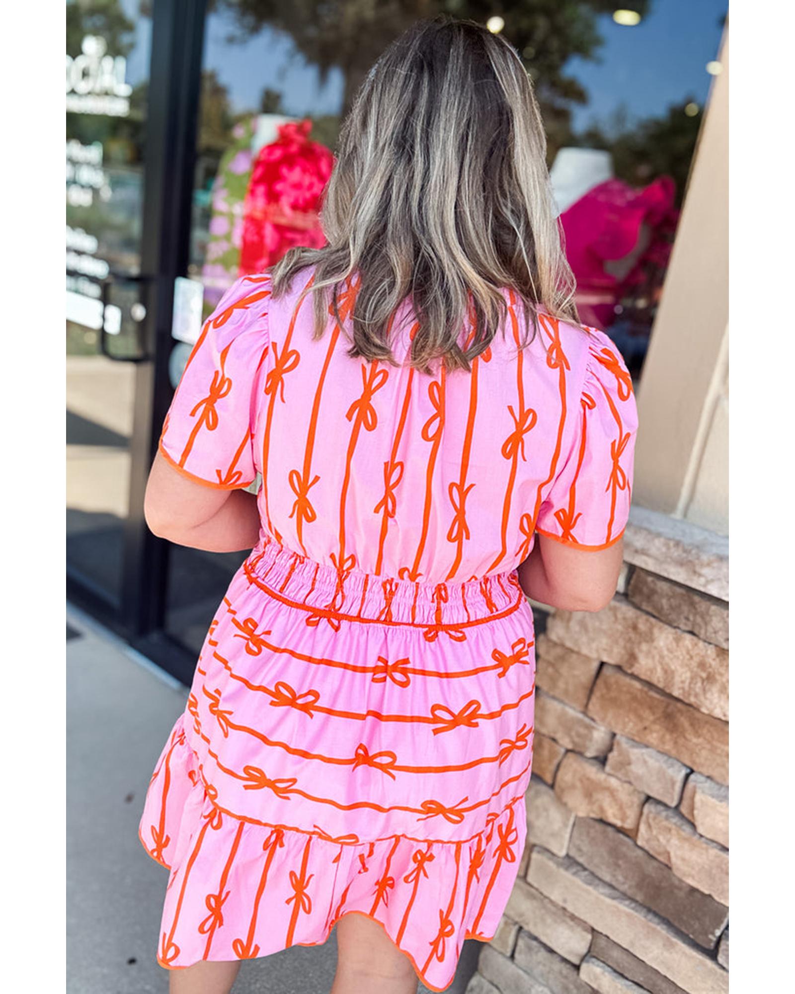 Rose Bow Tastic Clinched Waist Ruffled Plus Size Dress - 2X
