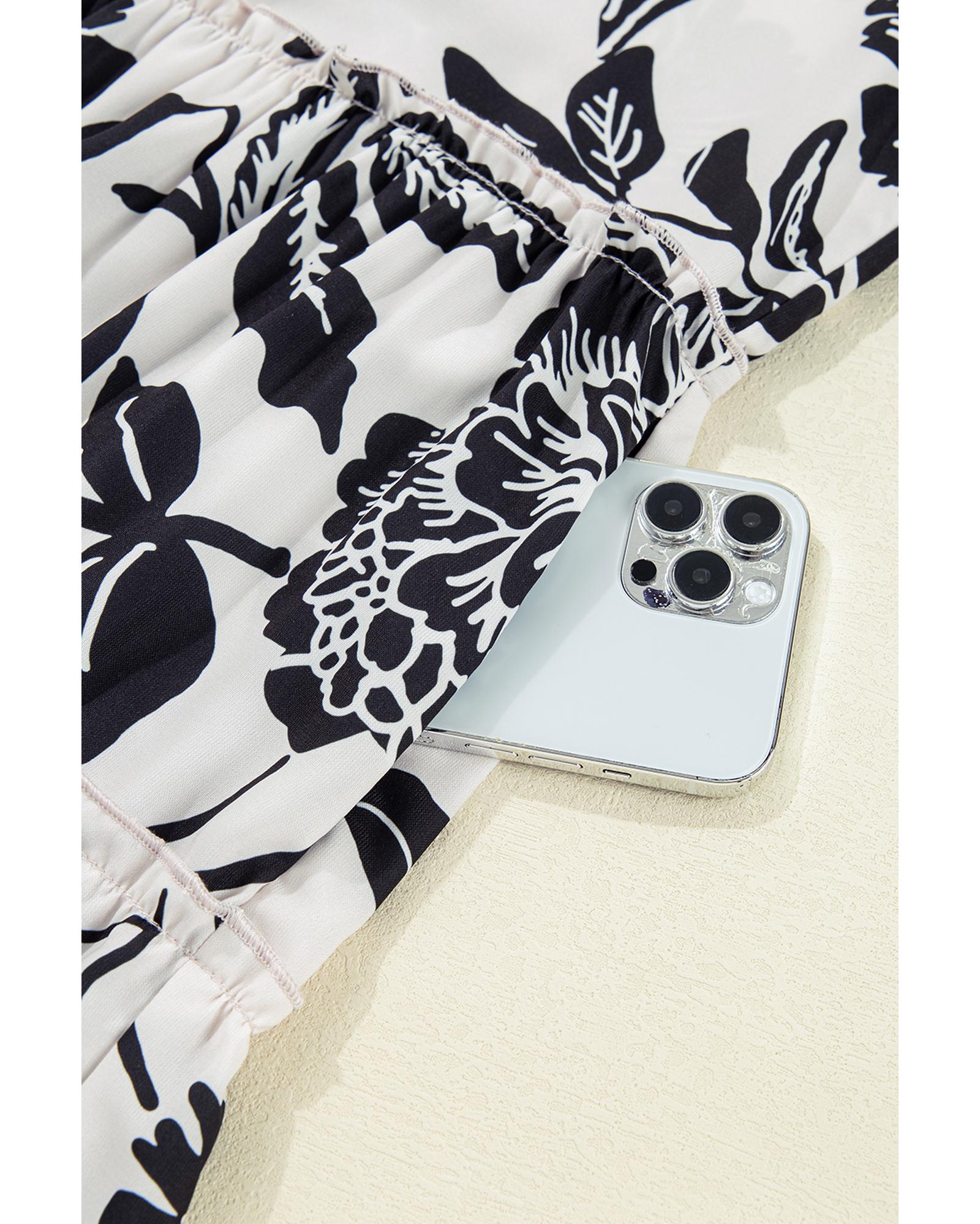 Black Floral Print Tiered Frilled Half Sleeve Plus Size Mini Dress - 1X