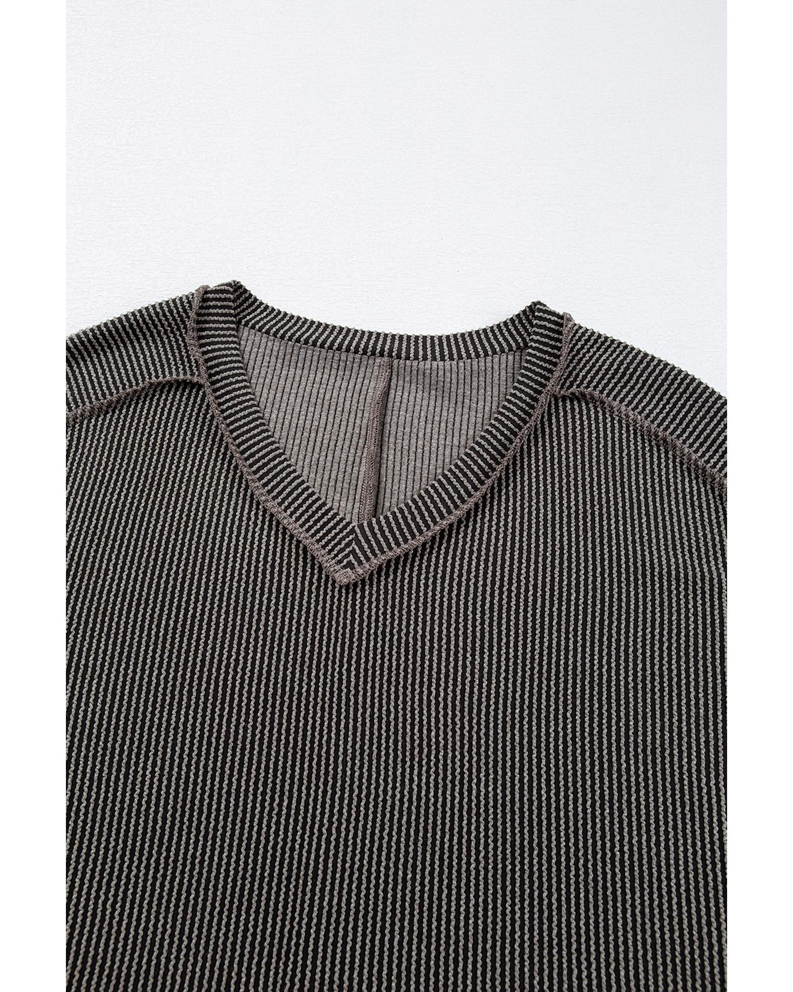 Carbon Grey Corded V Neck Plus Size T Shirt Dress with Pockets - 4X