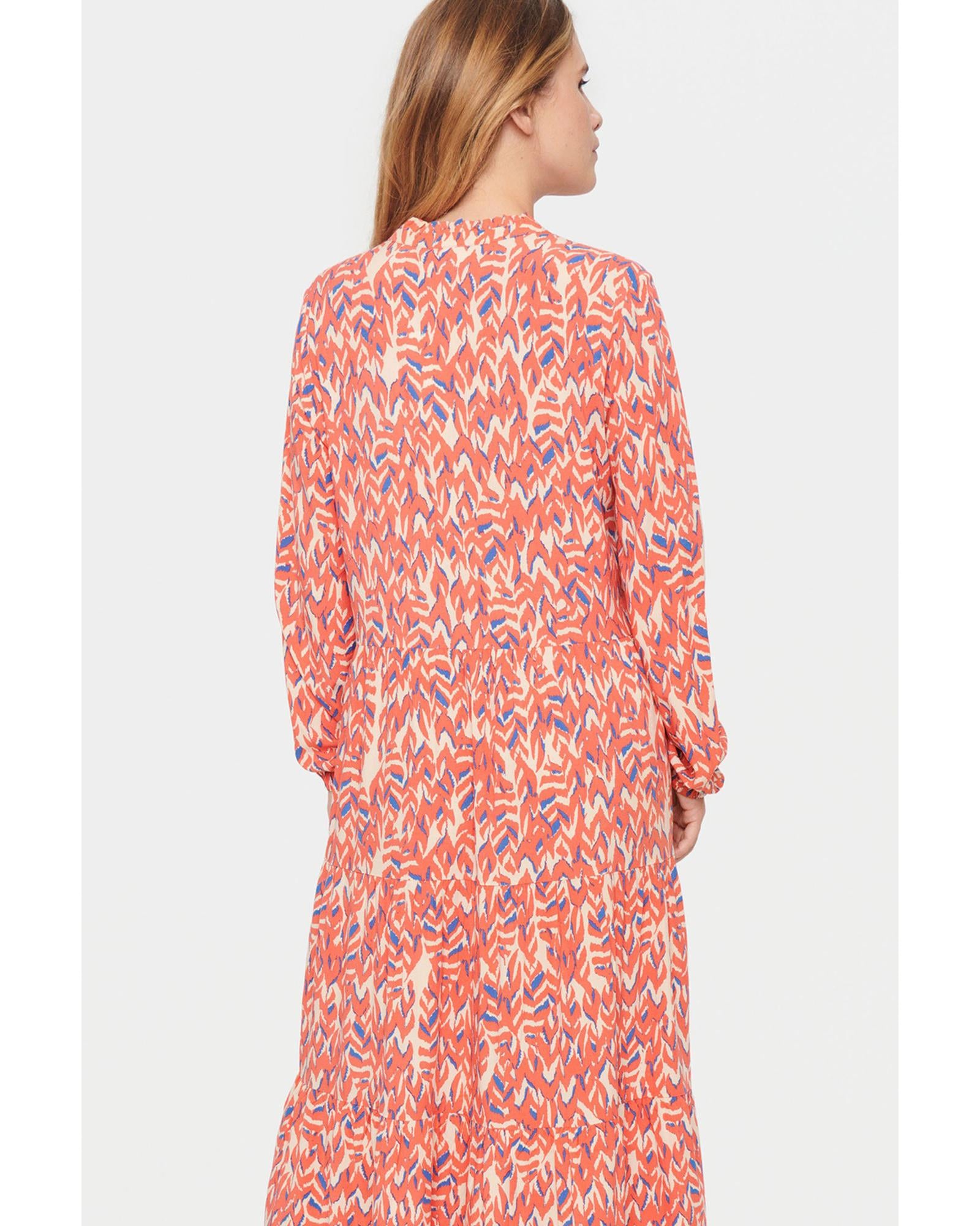 Red Plus Size Abstract Print Notch V Neck High Waist Maxi Dress - 2X