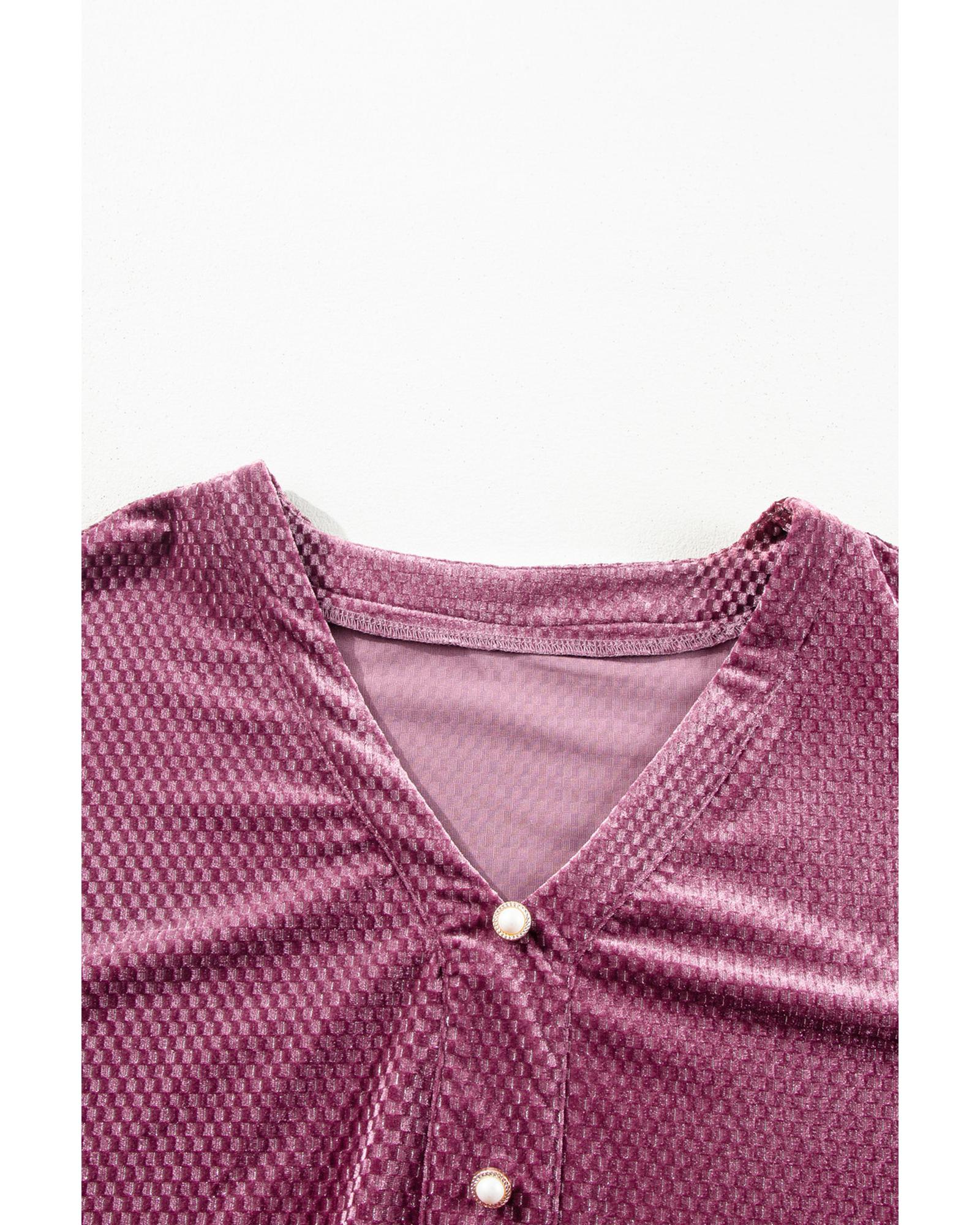 Meadow Mauve Plus Size Textured Velvet Tiered Buttons Tiered Dress - 4X