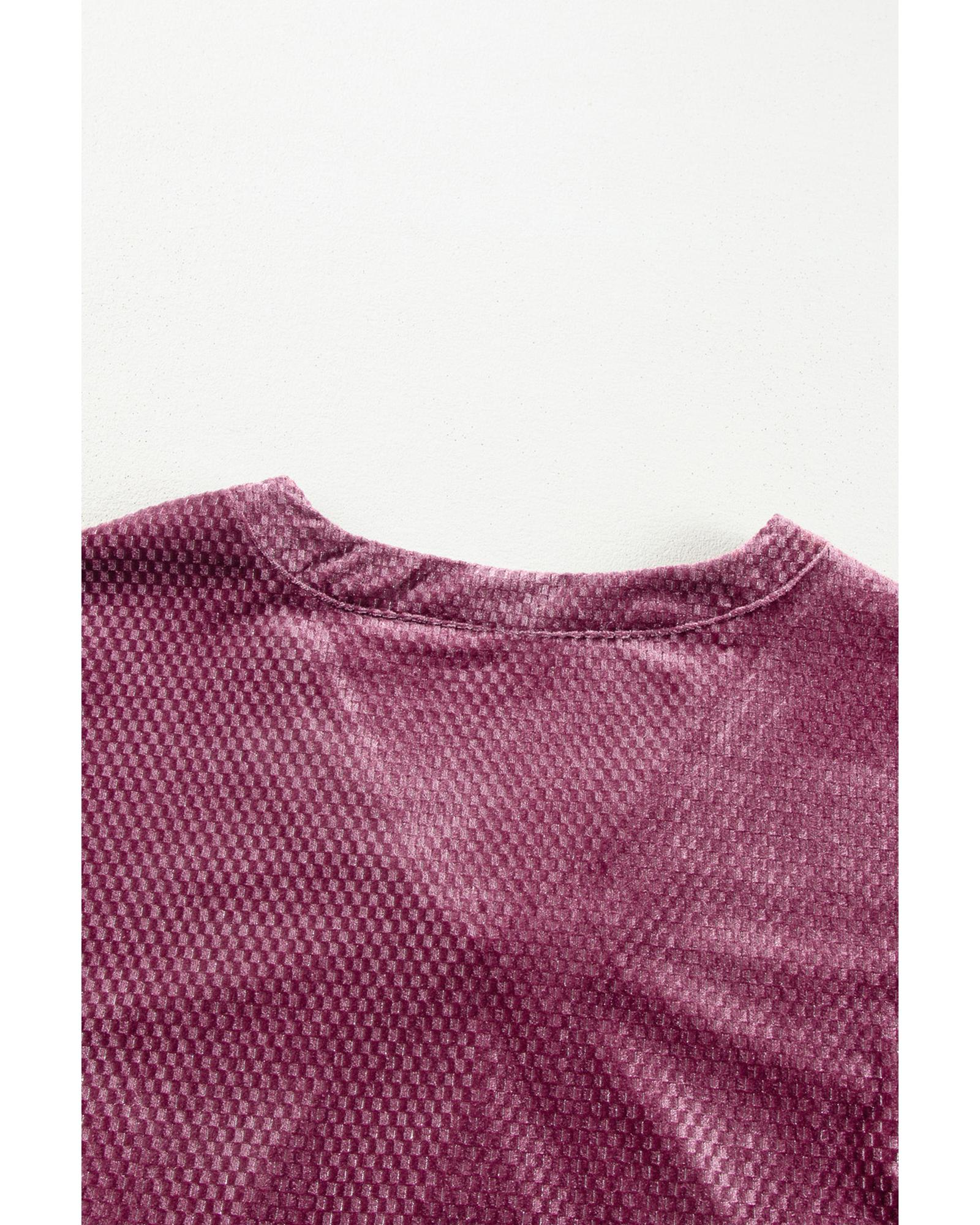 Meadow Mauve Plus Size Textured Velvet Tiered Buttons Tiered Dress - 4X