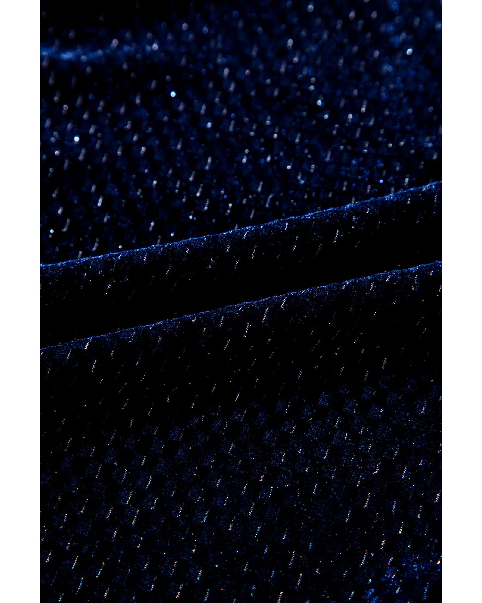 Navy Blue Plus Size Textured Velvet Tiered Button V Neck Dress - 4X