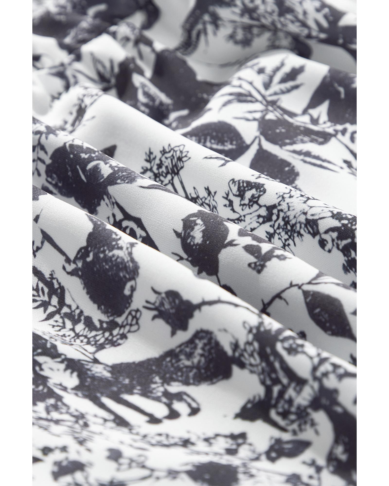 Black Floral Print Bow Detail Puff Sleeve Plus Size Midi Dress - 2X