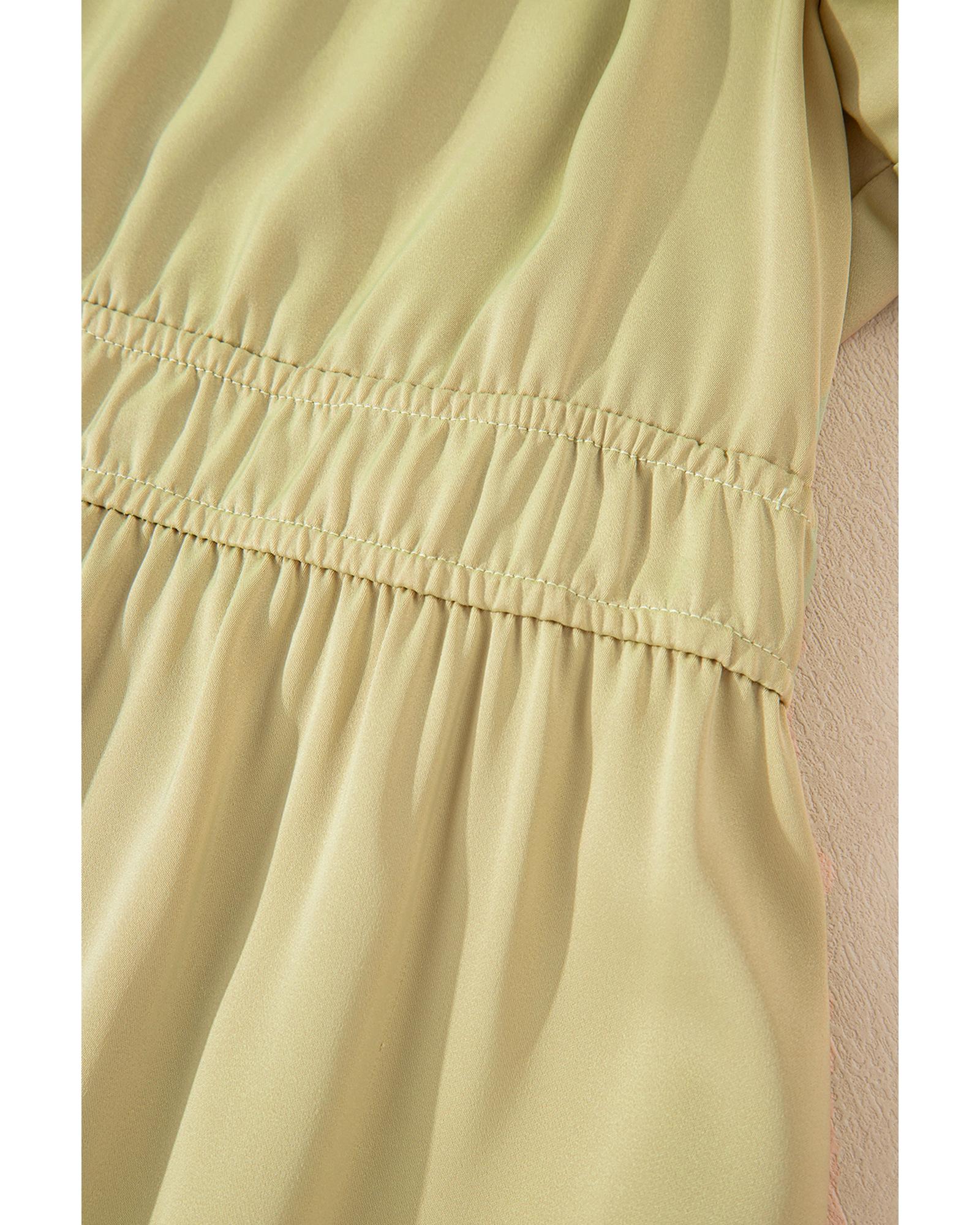 Laurel Green Notched V Neck Puff Sleeve Tiered Plus Size Maxi Dress - 1X
