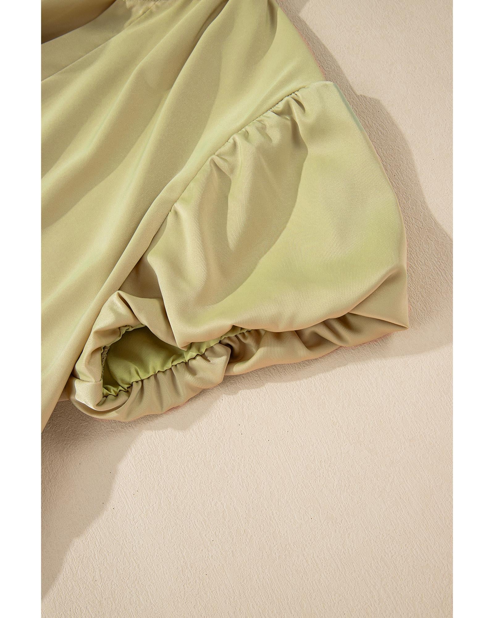 Laurel Green Notched V Neck Puff Sleeve Tiered Plus Size Maxi Dress - 2X