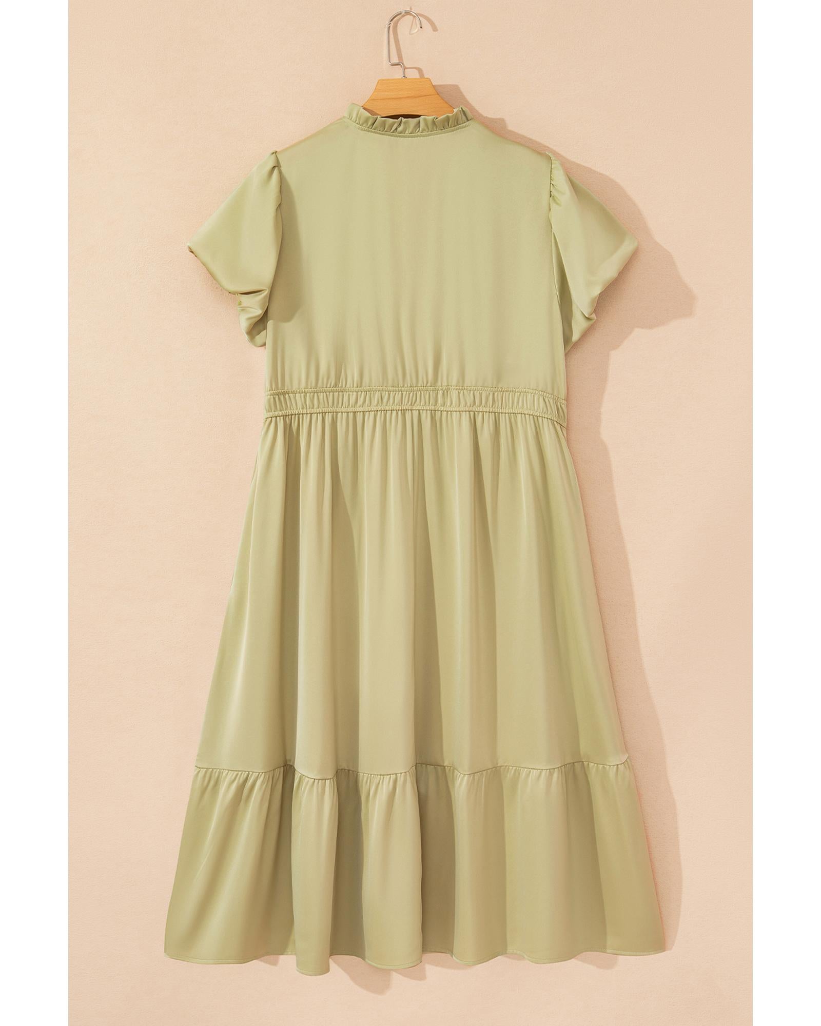 Laurel Green Notched V Neck Puff Sleeve Tiered Plus Size Maxi Dress - 3X