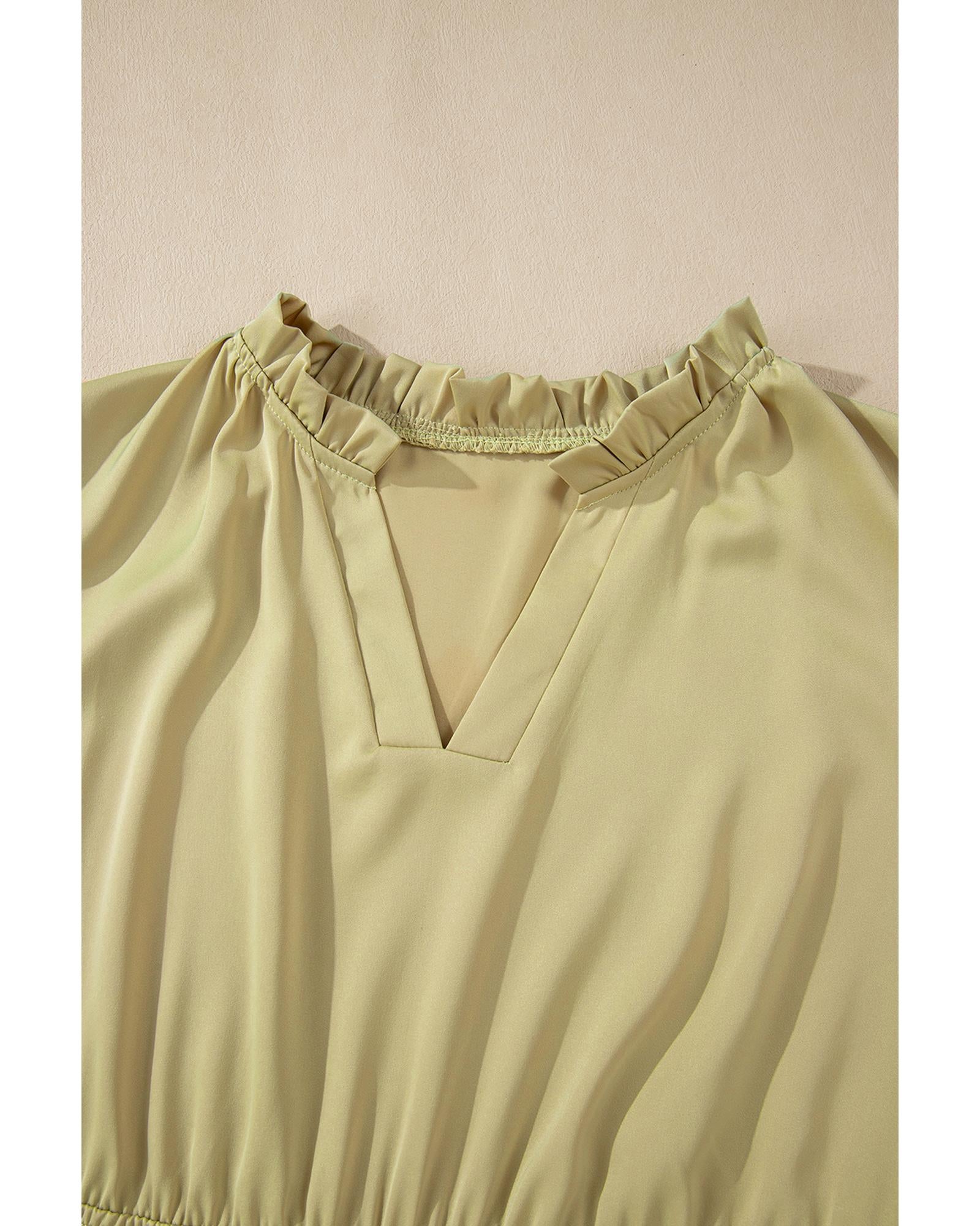 Laurel Green Notched V Neck Puff Sleeve Tiered Plus Size Maxi Dress - 4X