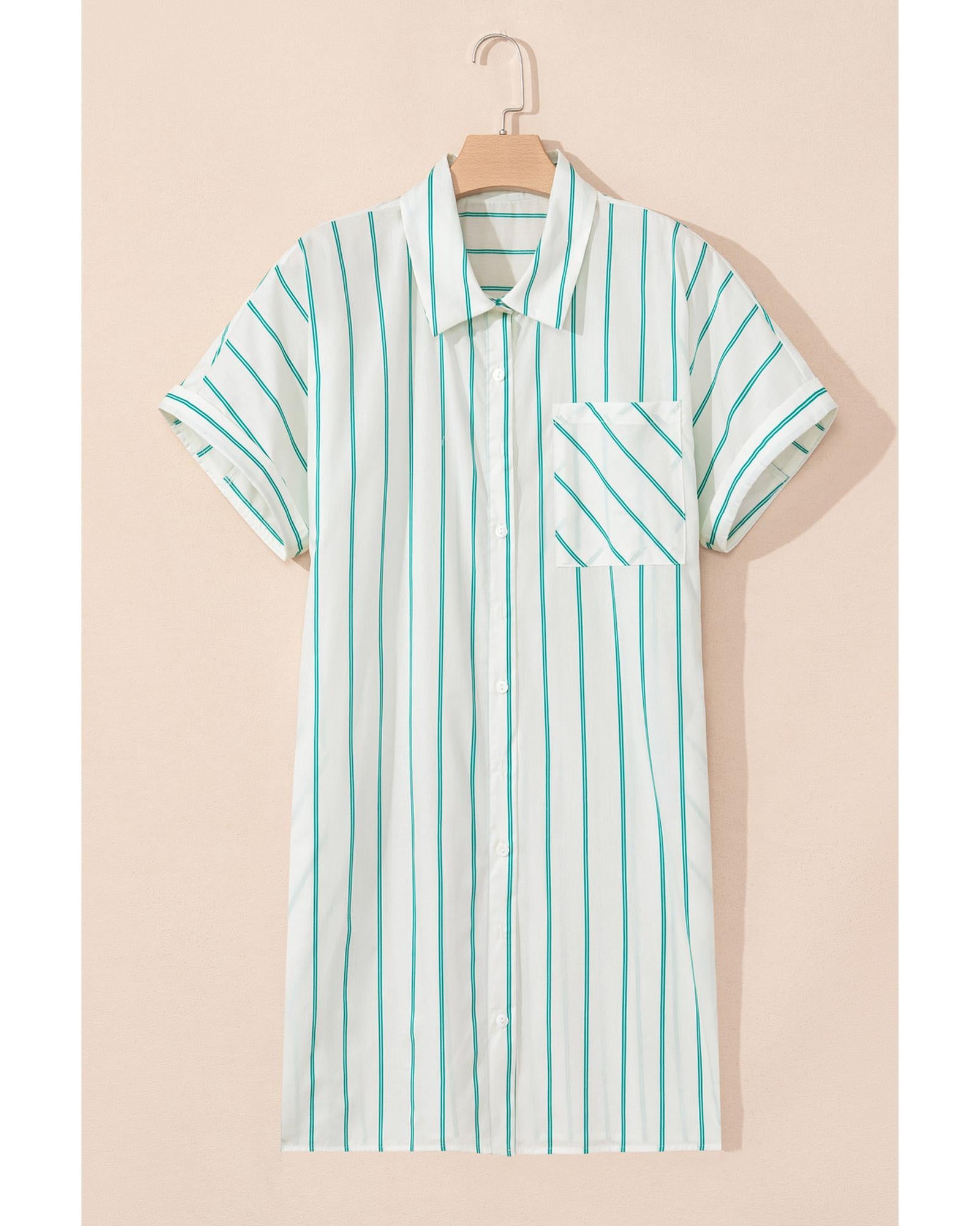 Green Stripe Plus Size St Patricks Day Short Sleeve Buttoned Shirt Dress - 2X