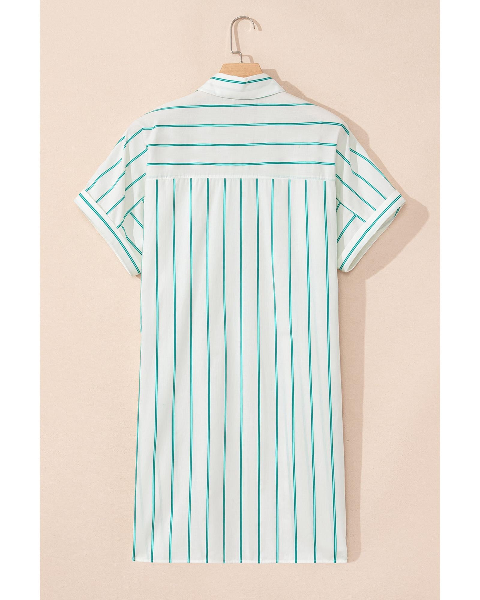 Green Stripe Plus Size St Patricks Day Short Sleeve Buttoned Shirt Dress - 3X