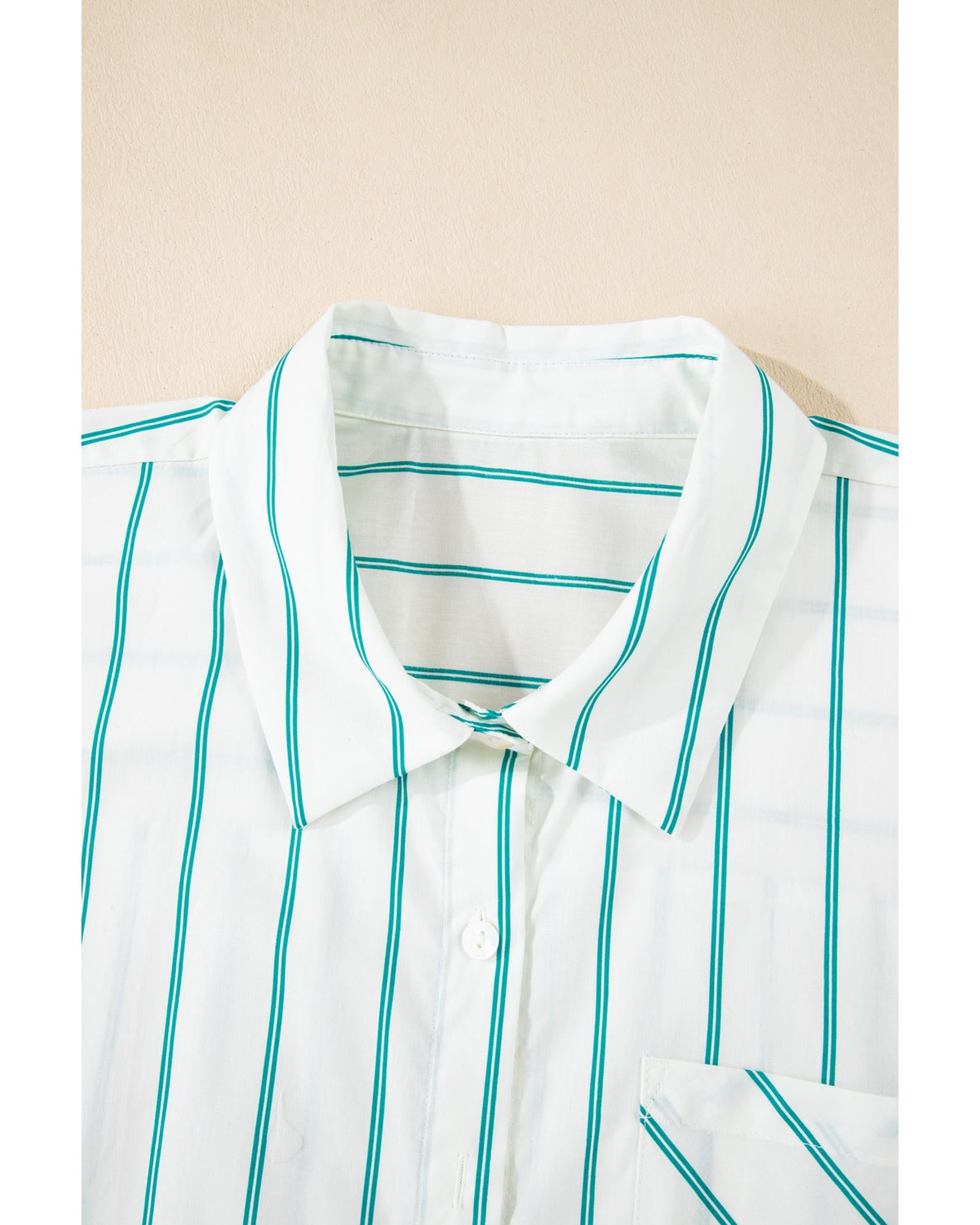 Green Stripe Plus Size St Patricks Day Short Sleeve Buttoned Shirt Dress - 3X