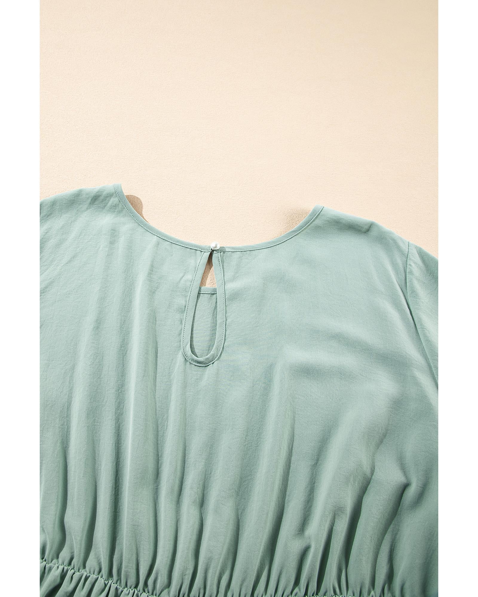 Grass Green Ruffle Trim Short Sleeve Plus Size Flared Mini Dress - 3X