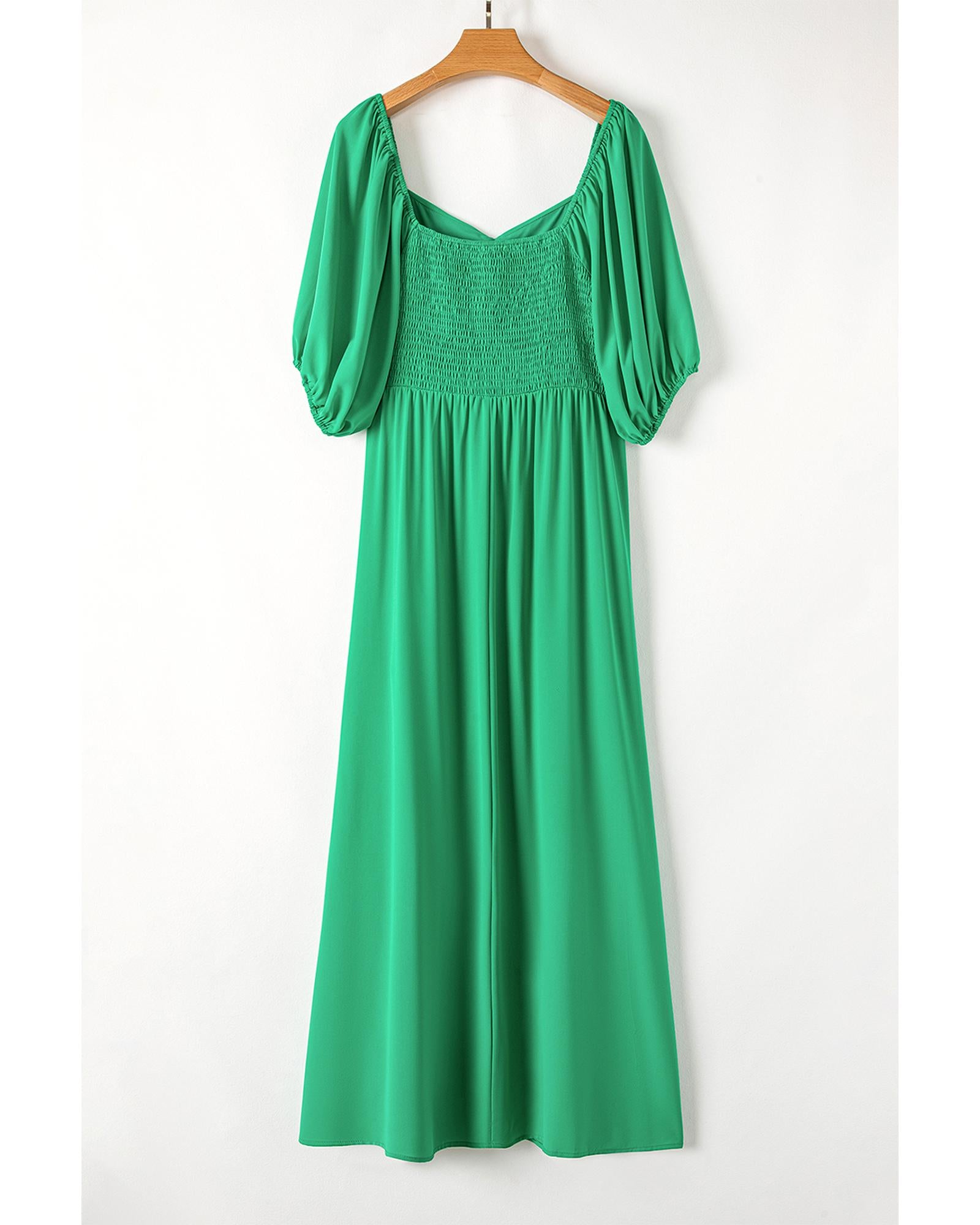 Bright Green Ruched Front Puff Sleeve Plus Size Long Dress - 4X