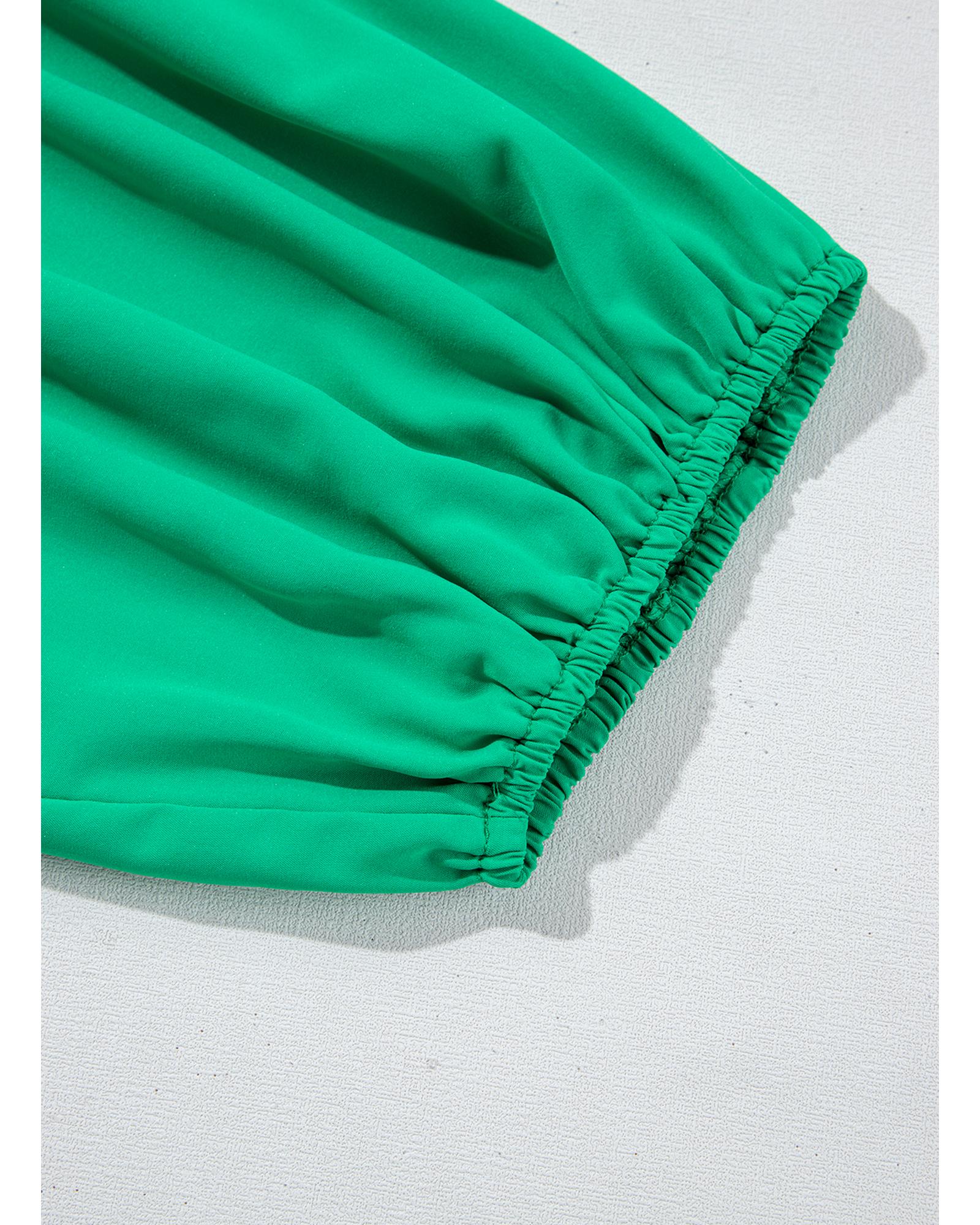 Bright Green Ruched Front Puff Sleeve Plus Size Long Dress - 4X