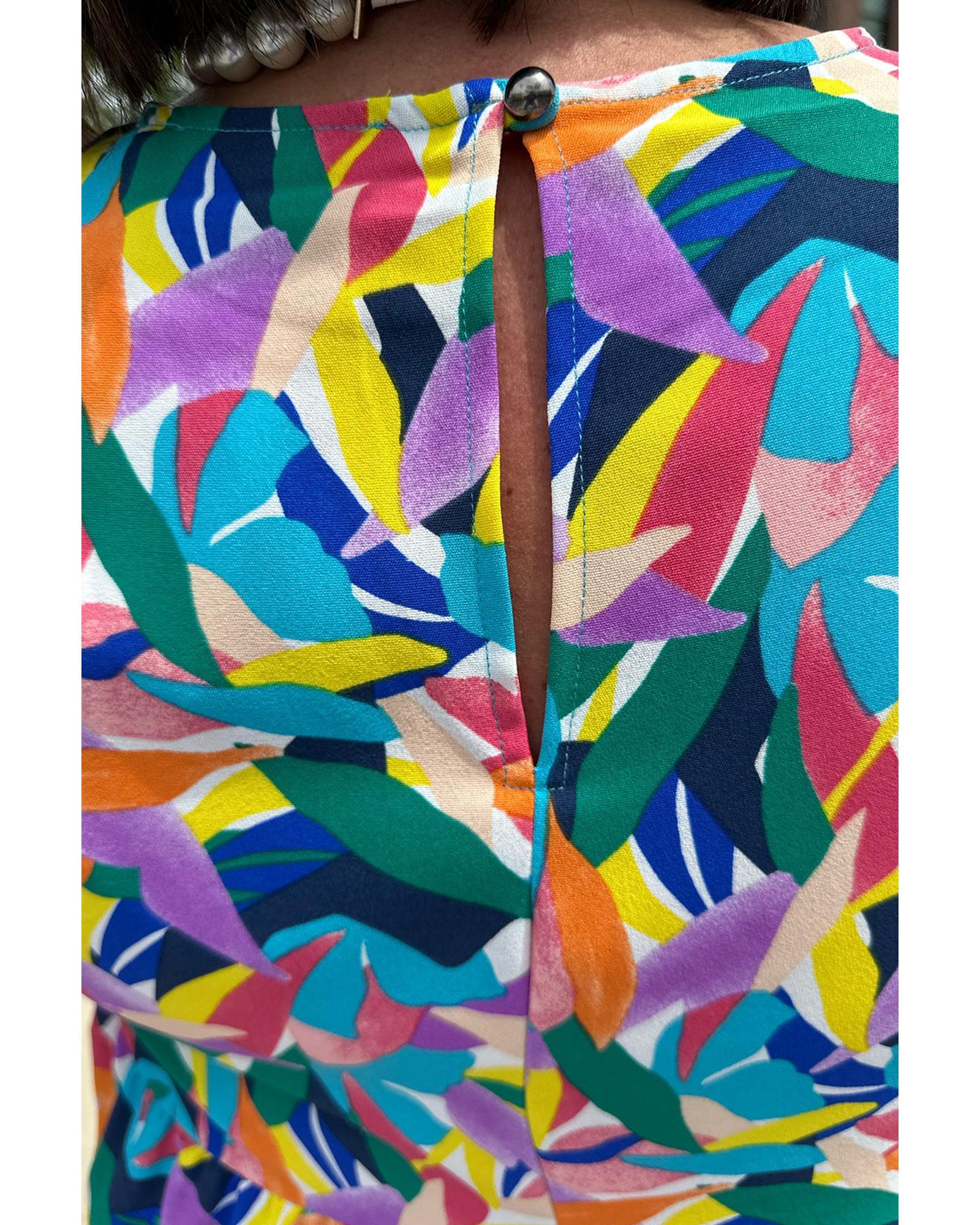 Blue Geometric Print Ruffled Short Sleeve Plus Size Tiered Maxi Dress - 1X