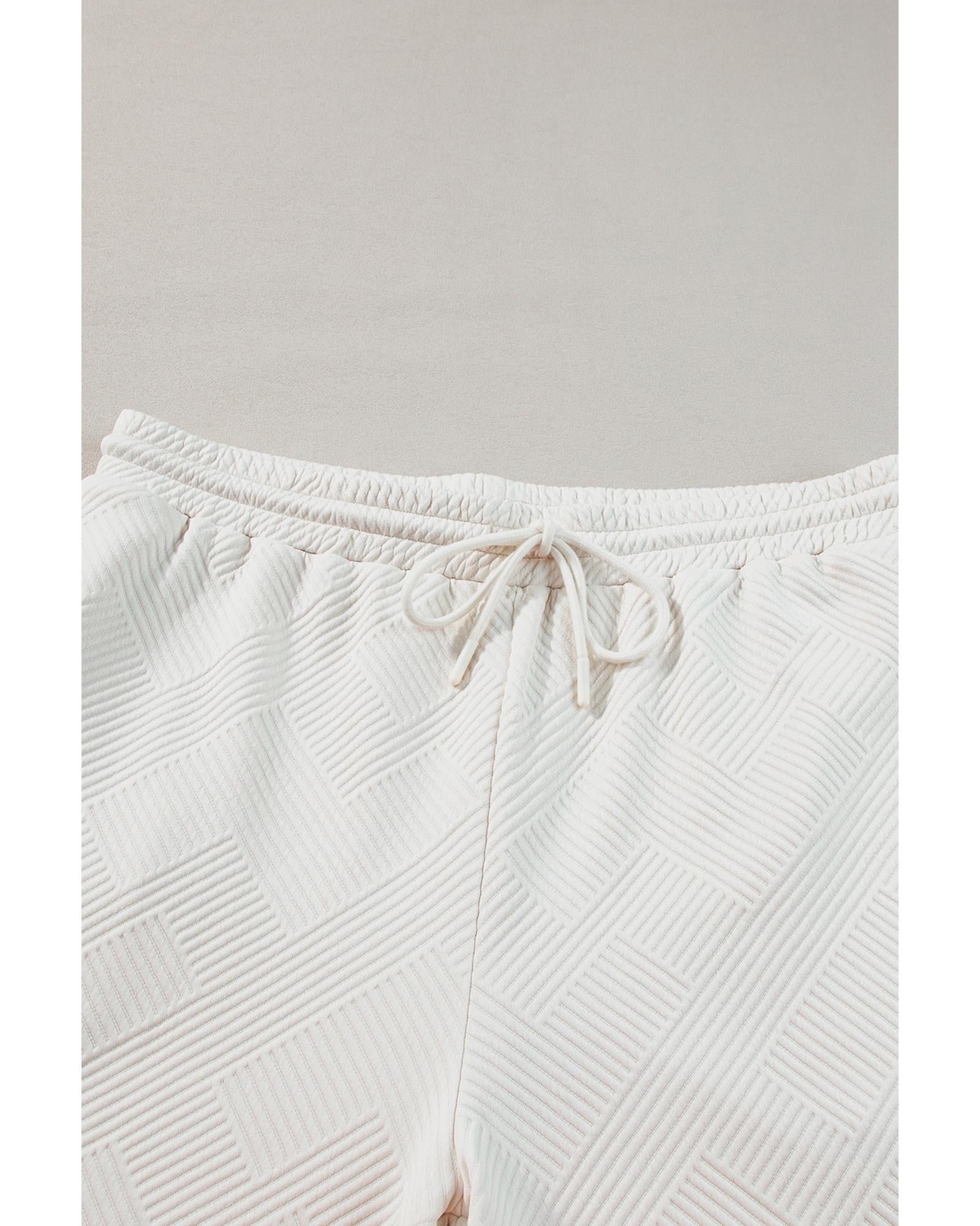 Beige Plus Size Textured Collared Top and Pants Set - 1X