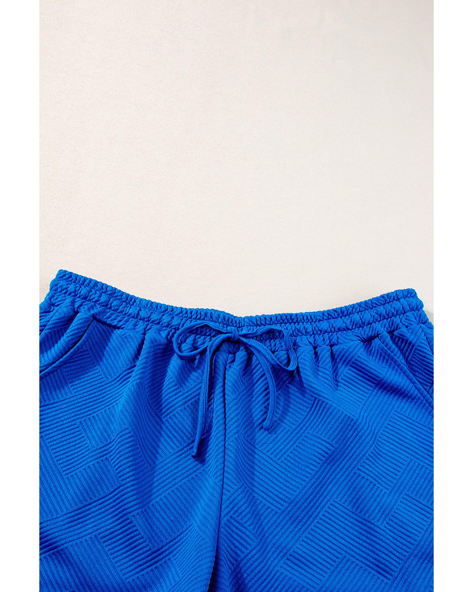 Dark Blue Plus Size Fashion Textured Short 2pcs Outfit - 1X