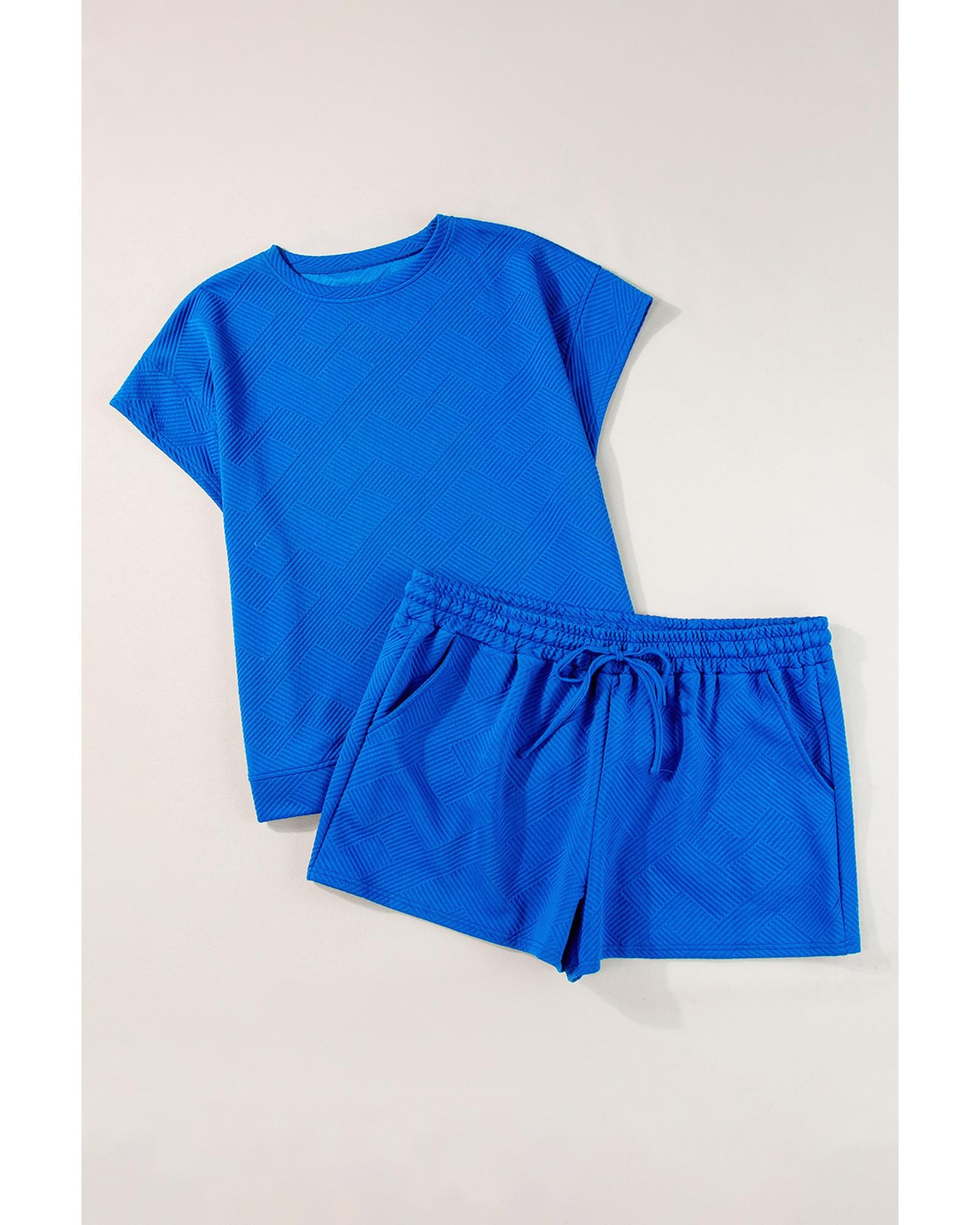 Dark Blue Plus Size Fashion Textured Short 2pcs Outfit - 2X