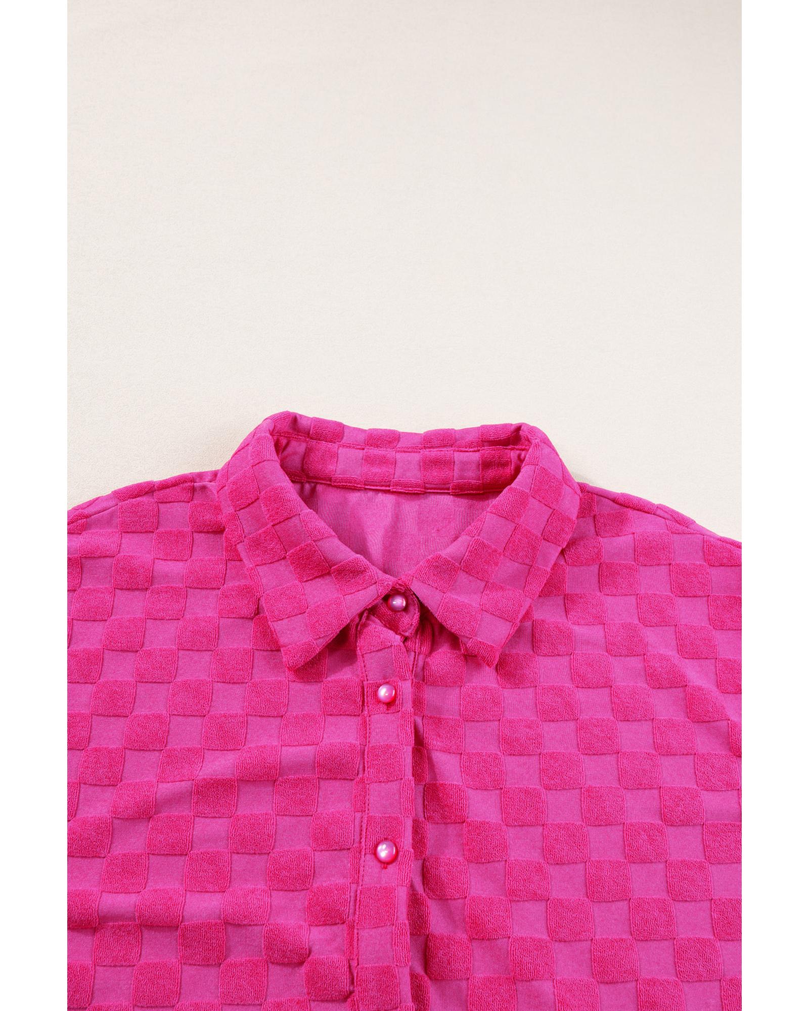 Peach Blossom Plus Size Checkered Terry Knit Short 2pcs Outfit - 3X