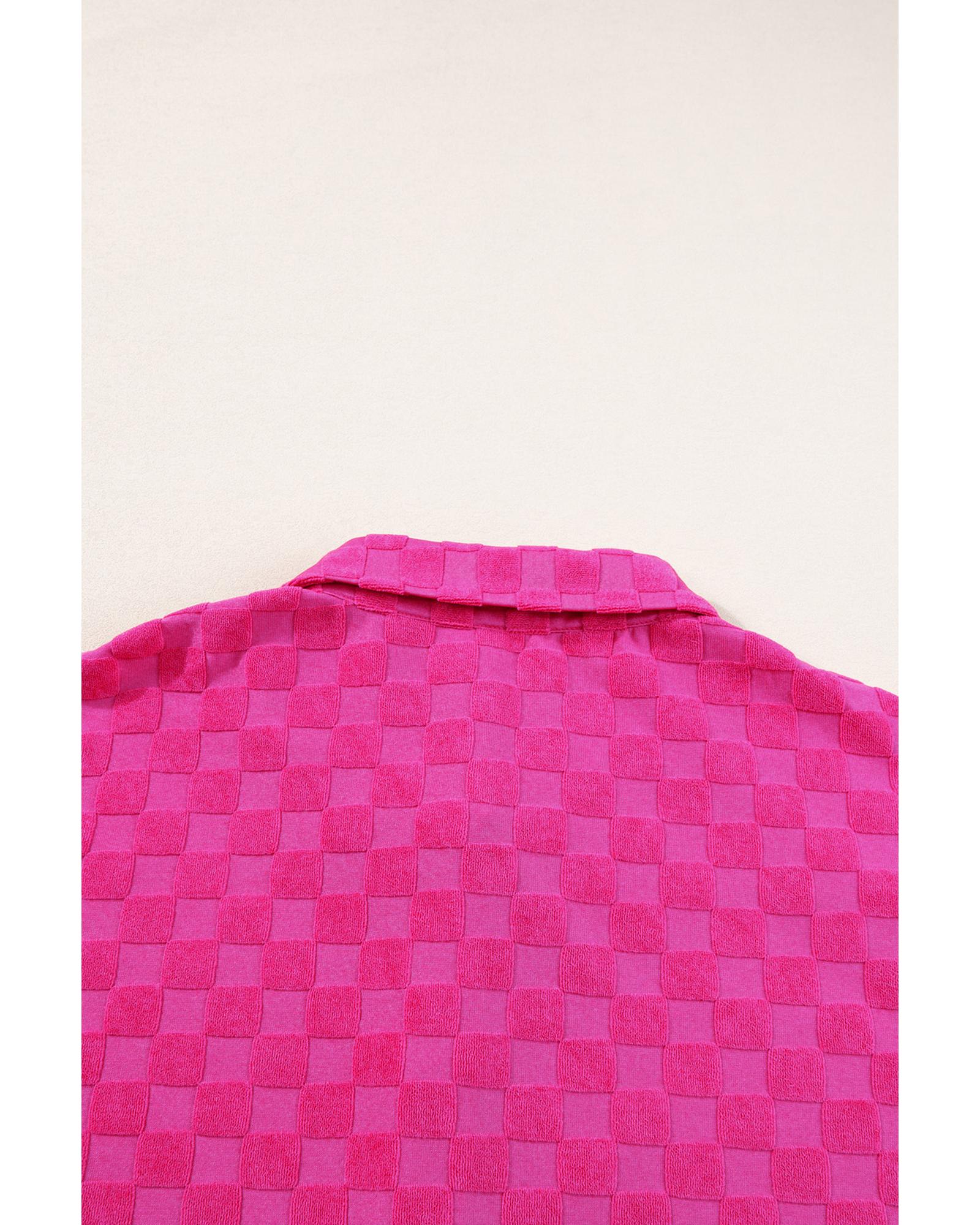 Peach Blossom Plus Size Checkered Terry Knit Short 2pcs Outfit - 3X