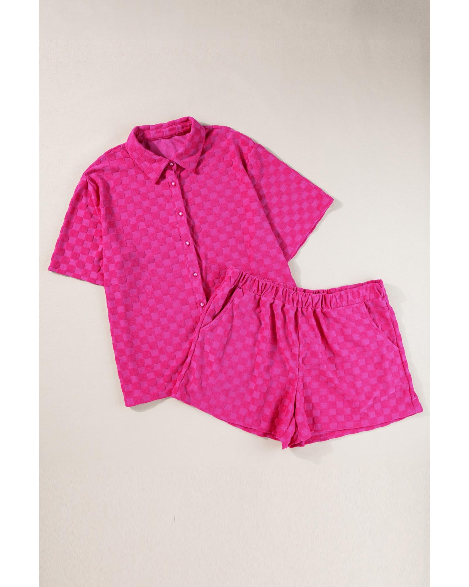 Peach Blossom Plus Size Checkered Terry Knit Short 2pcs Outfit - 3X