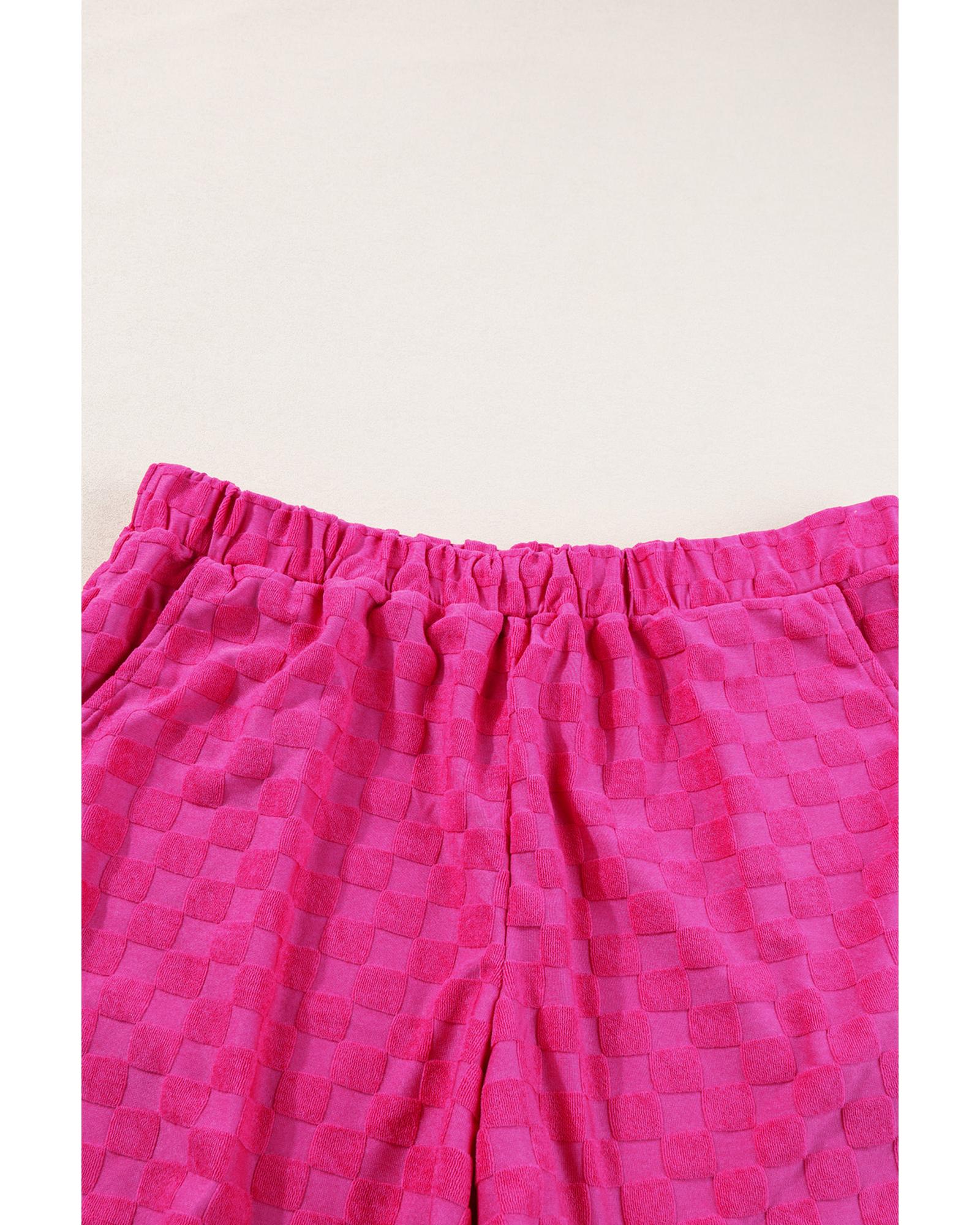 Peach Blossom Plus Size Checkered Terry Knit Short 2pcs Outfit - 3X