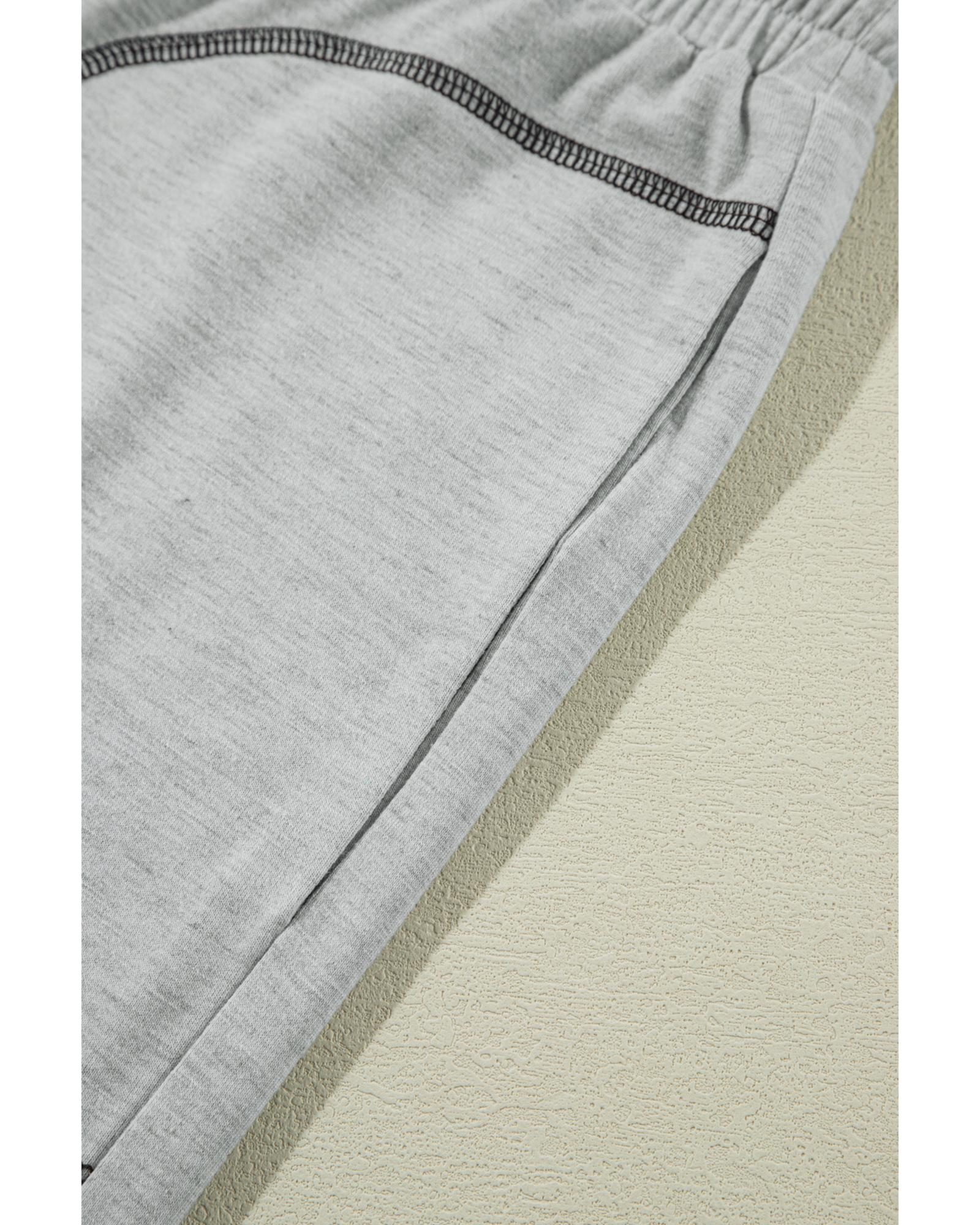 Gray Contrast Stitching Cuffed Sleeve Plus Shorts Set - 1X