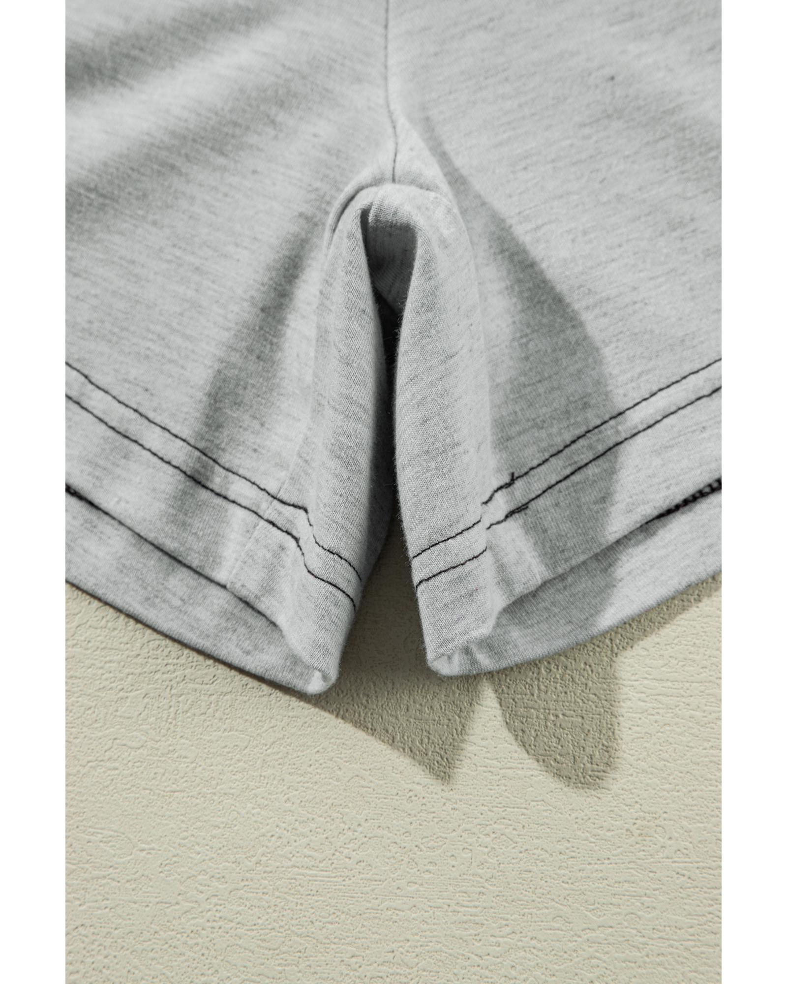 Gray Contrast Stitching Cuffed Sleeve Plus Shorts Set - 1X