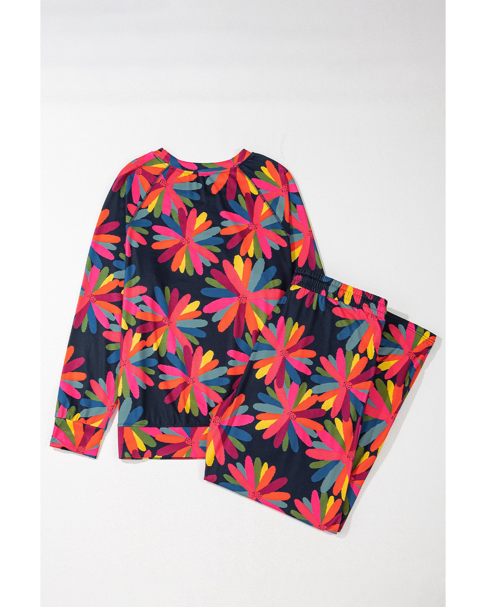 Black Plus Size Printed Long Sleeve and Pants Lounge Set - 4X