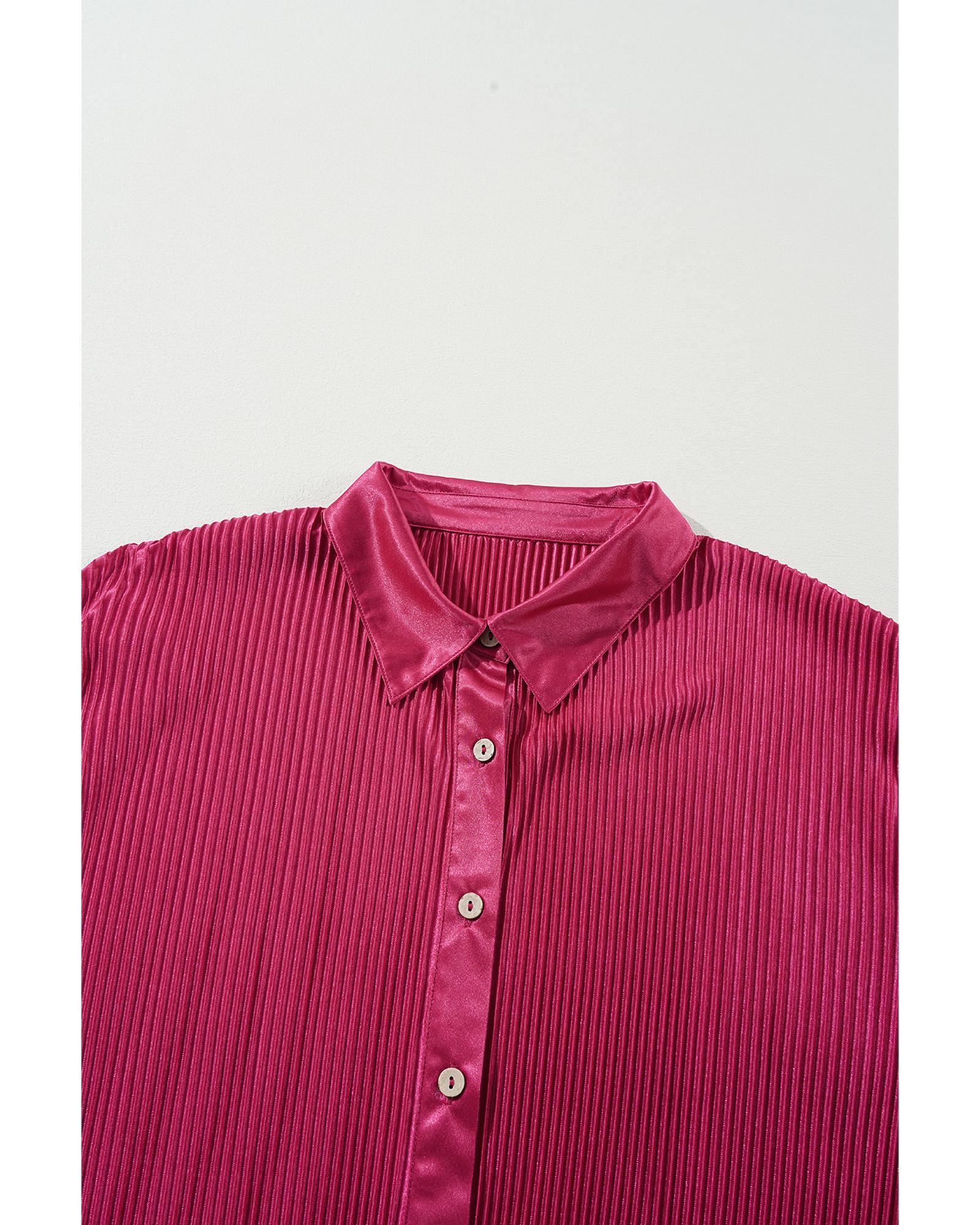 Rose Red Plus Size Ribbed Long Sleeve Shirt and Pants Pajama Set - 1X