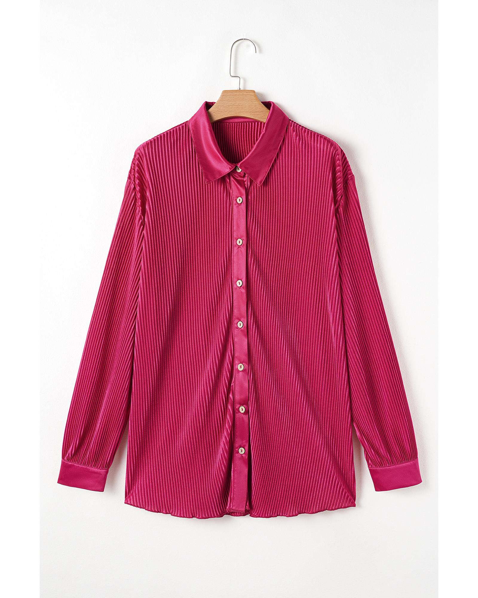 Rose Red Plus Size Ribbed Long Sleeve Shirt and Pants Pajama Set - 1X