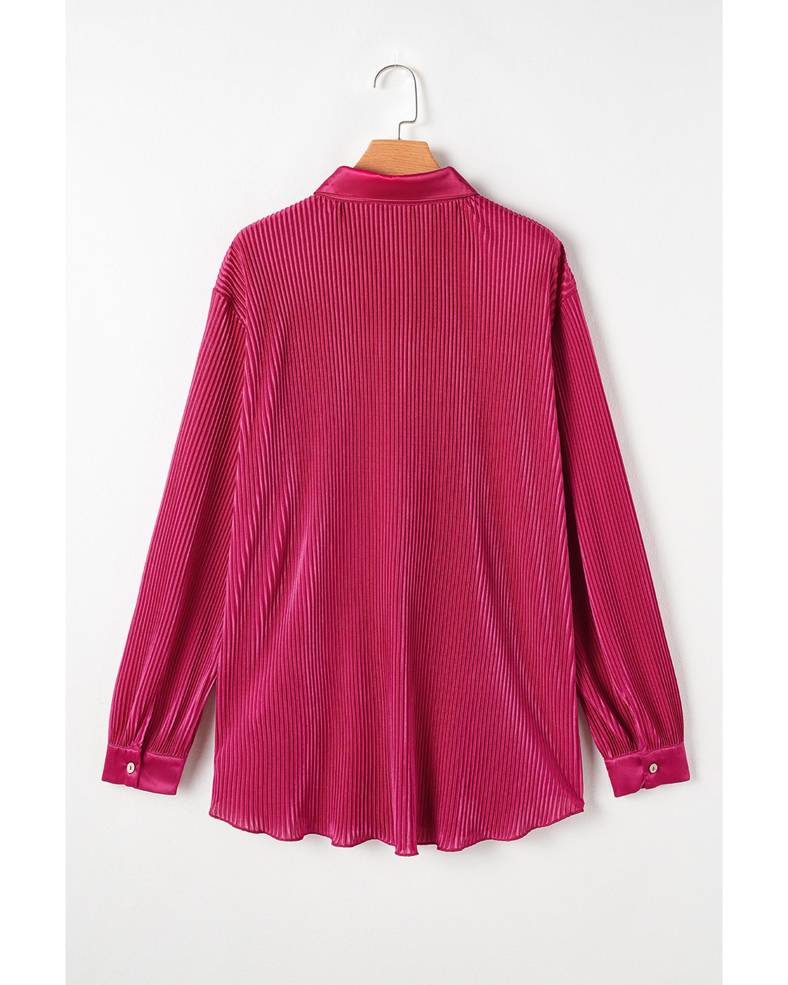 Rose Red Plus Size Ribbed Long Sleeve Shirt and Pants Pajama Set - 2X