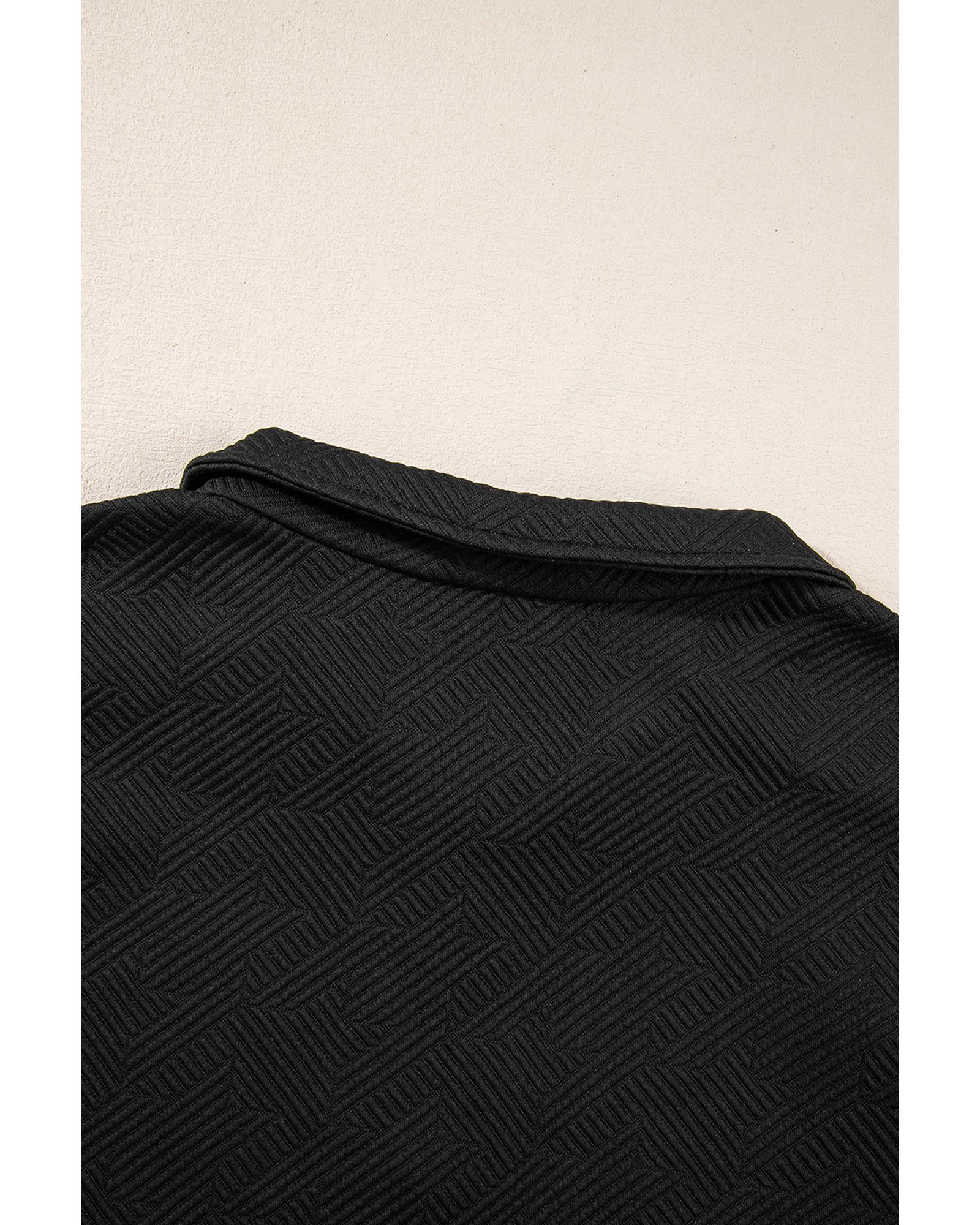 Black Plus Ruffled Sleeve Quarter Zip Top Wide Leg Pants Set - 1X