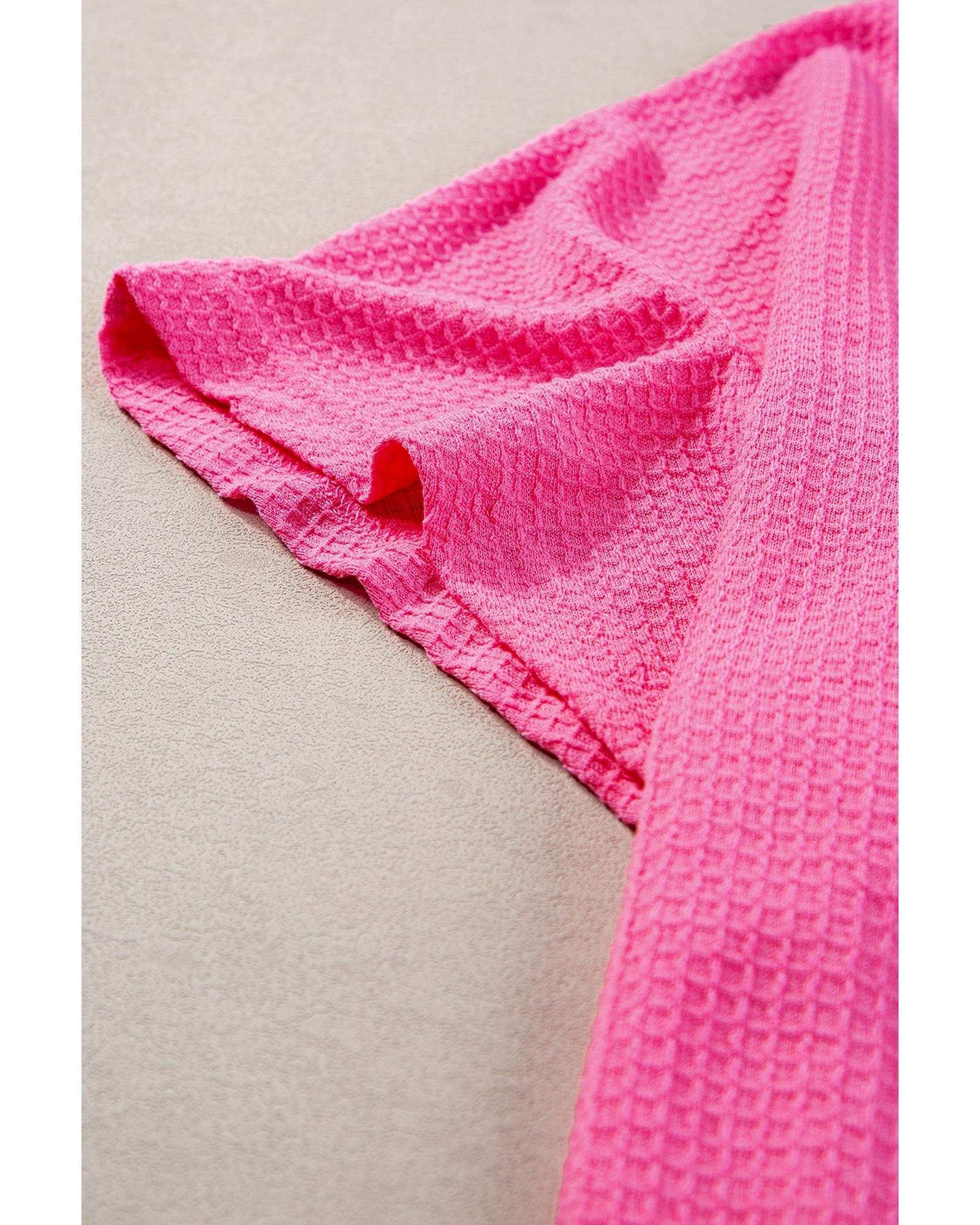 Rose Red Solid Waffle Knit Plus Size Two Piece Set - 1X
