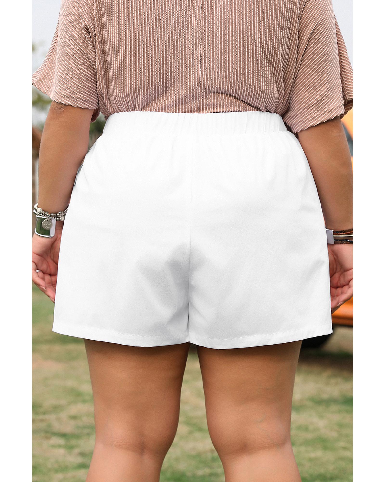 White Bow Decor Pockets Plus Size Shorts - 1X