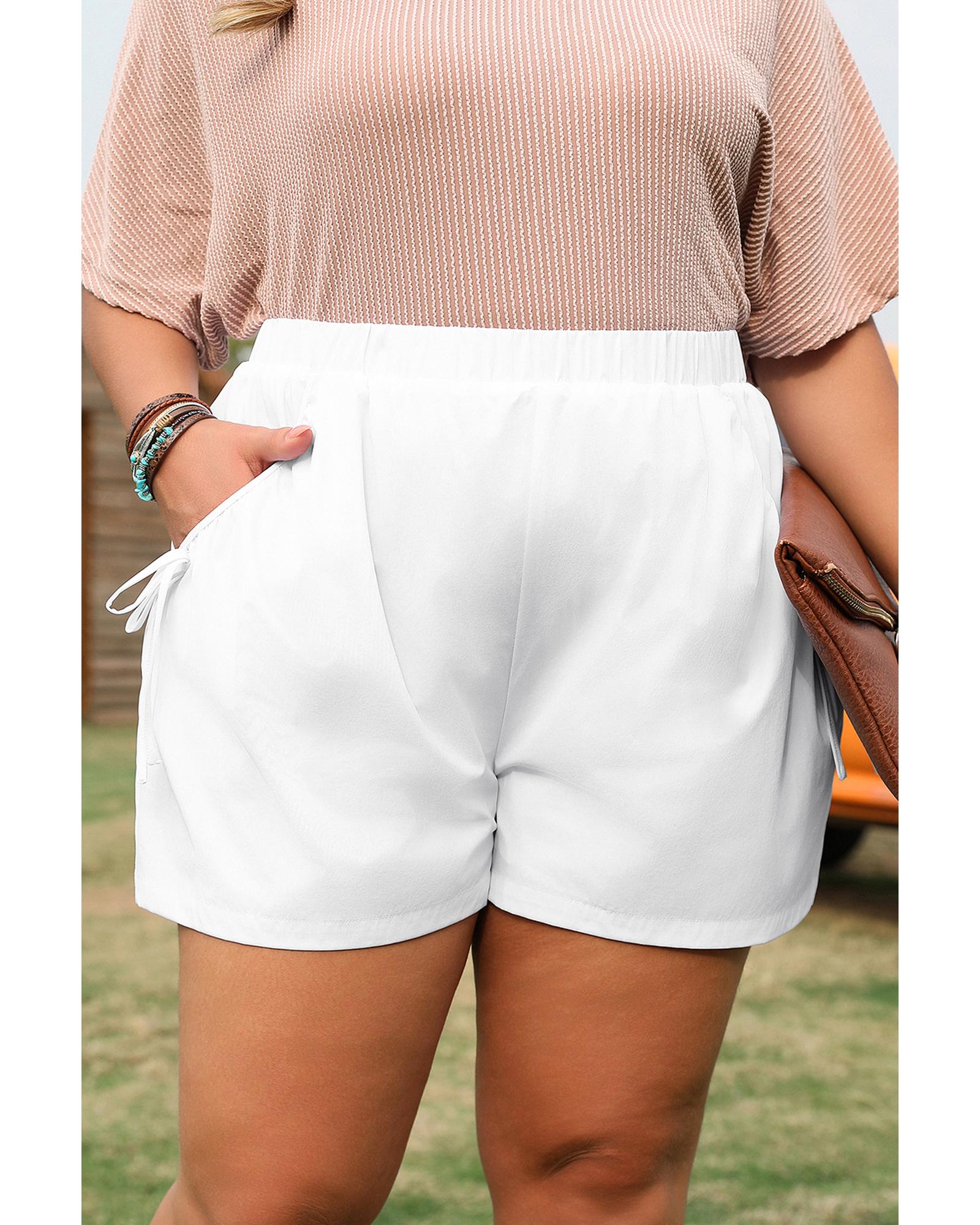 White Bow Decor Pockets Plus Size Shorts - 1X