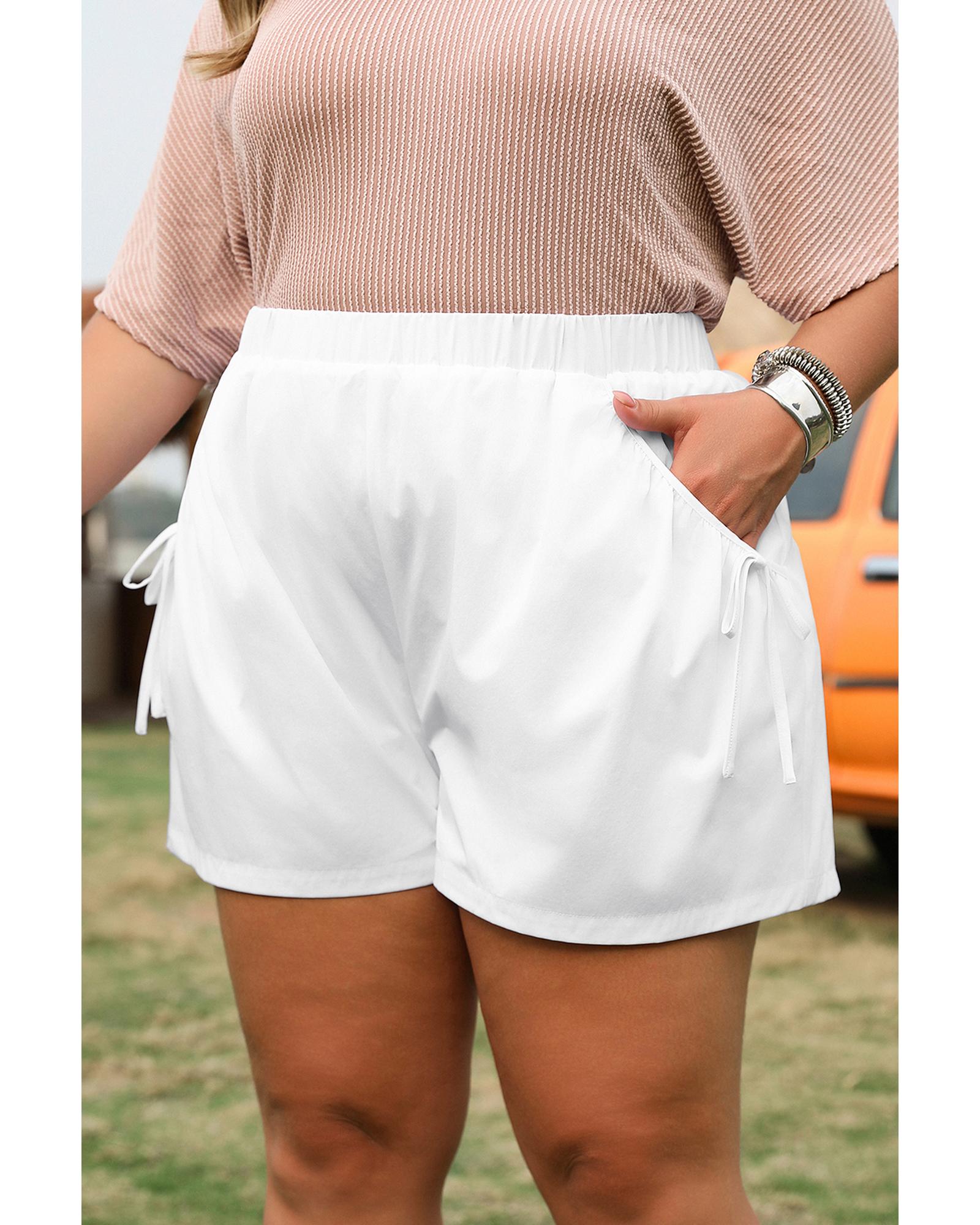White Bow Decor Pockets Plus Size Shorts - 2X