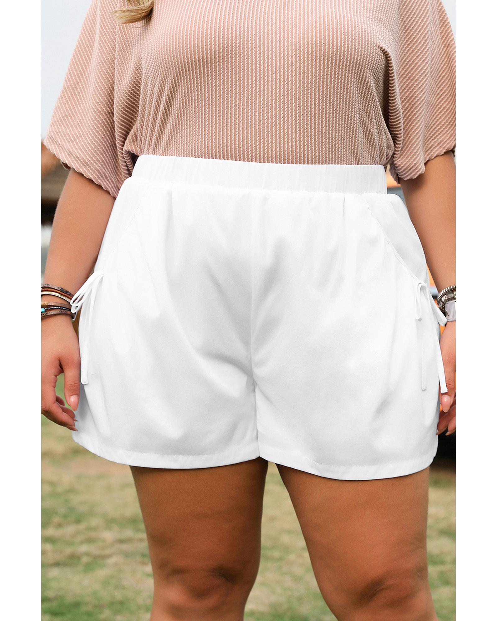 White Bow Decor Pockets Plus Size Shorts - 2X